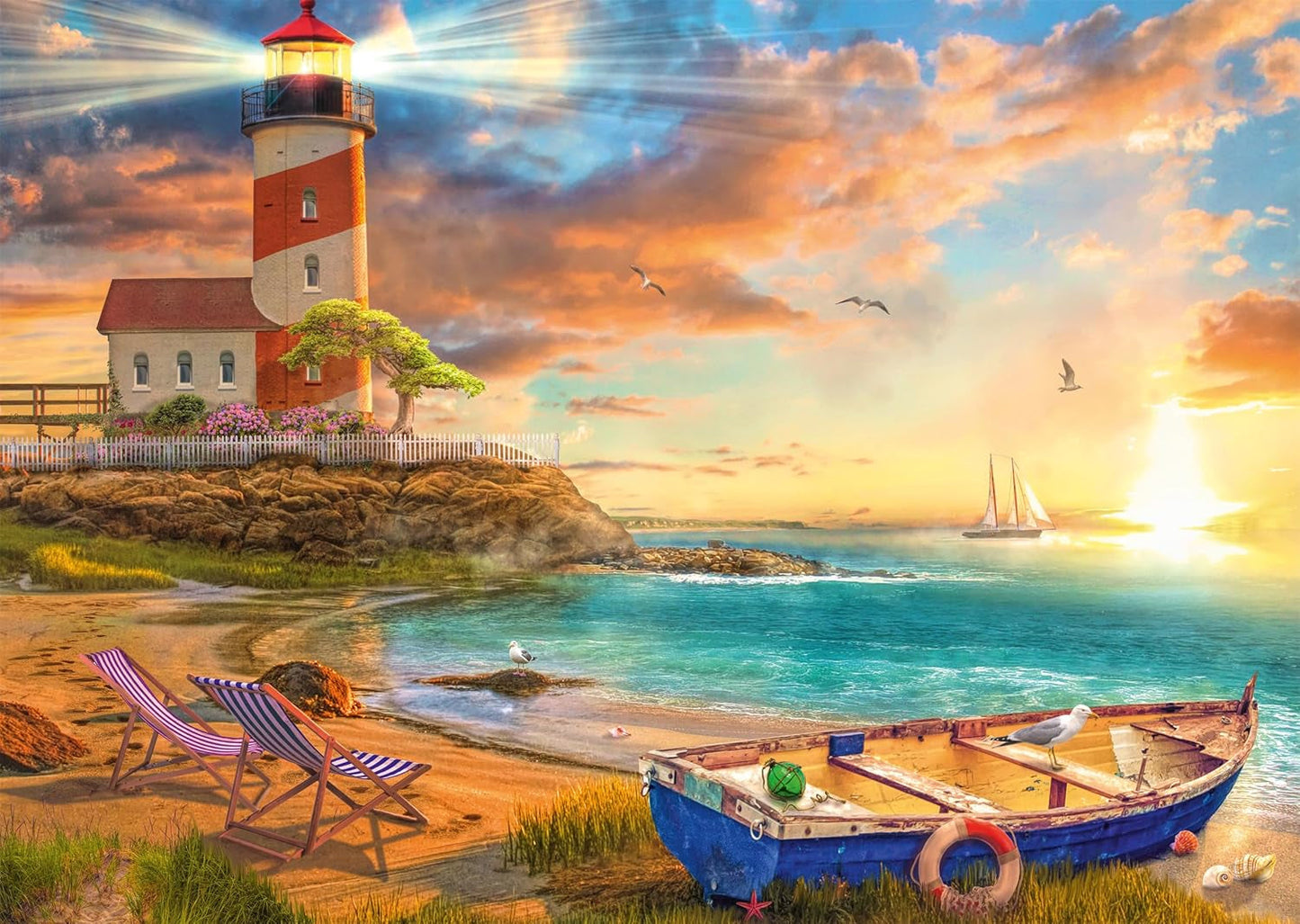 Schmidt Spiele 59765 Západ slunce v Lighthouse Bay, skládačka 1000 dílků, barevné Puzzle Naty Shop