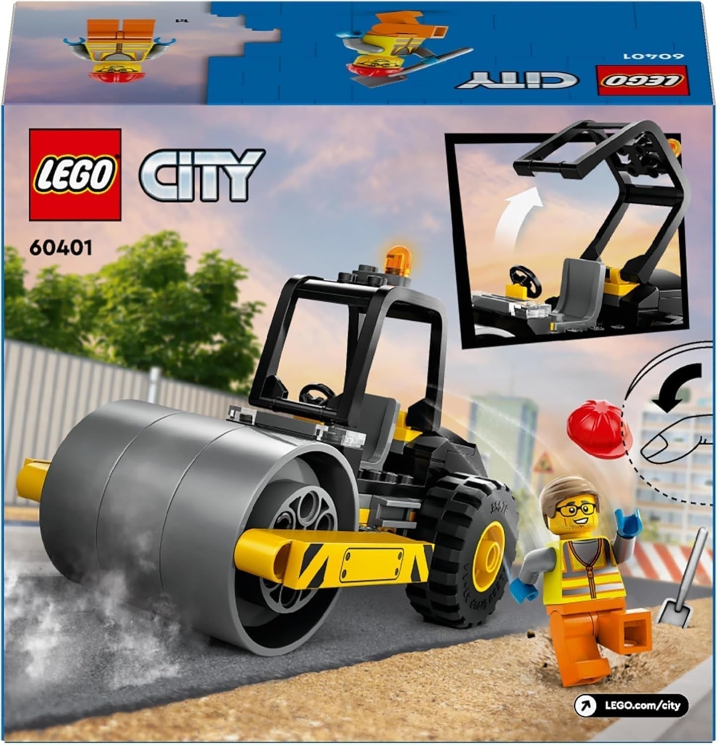 Stavební vozidlo LEGO City Road Roller pro 5leté děti Hračka s parním válečkem s minifigurkou stavebního dělníka Nápaditý herní zážitek pro chlapce a dívky Malý zábavný dárek 60401 Stavebnice Besuche den LEGO-Store