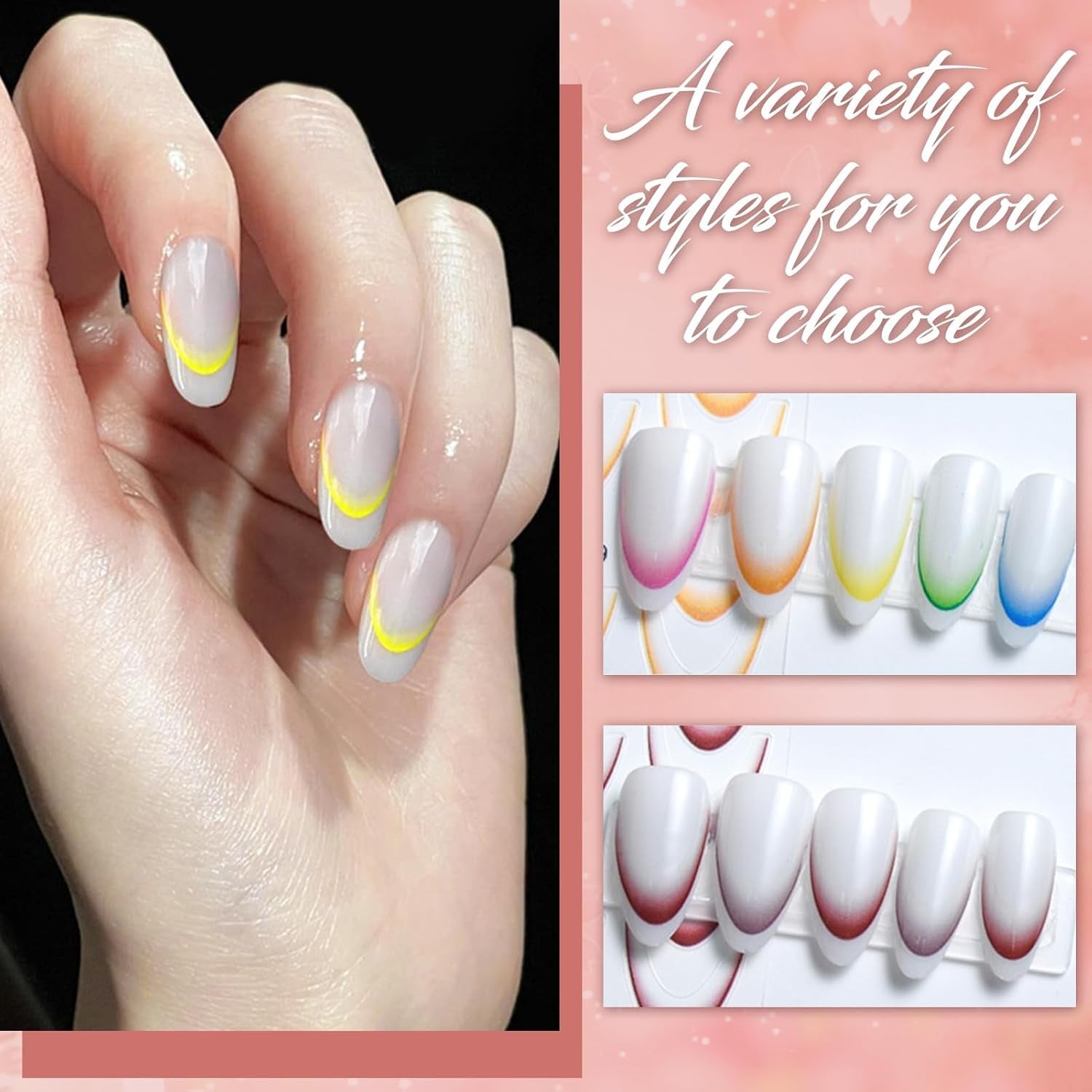12 Stück French Tip Samolepka na nehty Selbstklebend Bunte Francouzské nehty Schablone Nagelaufkleber Samolepky na nehty Nageldesign DIY Nägel Zubehör(12 barev)