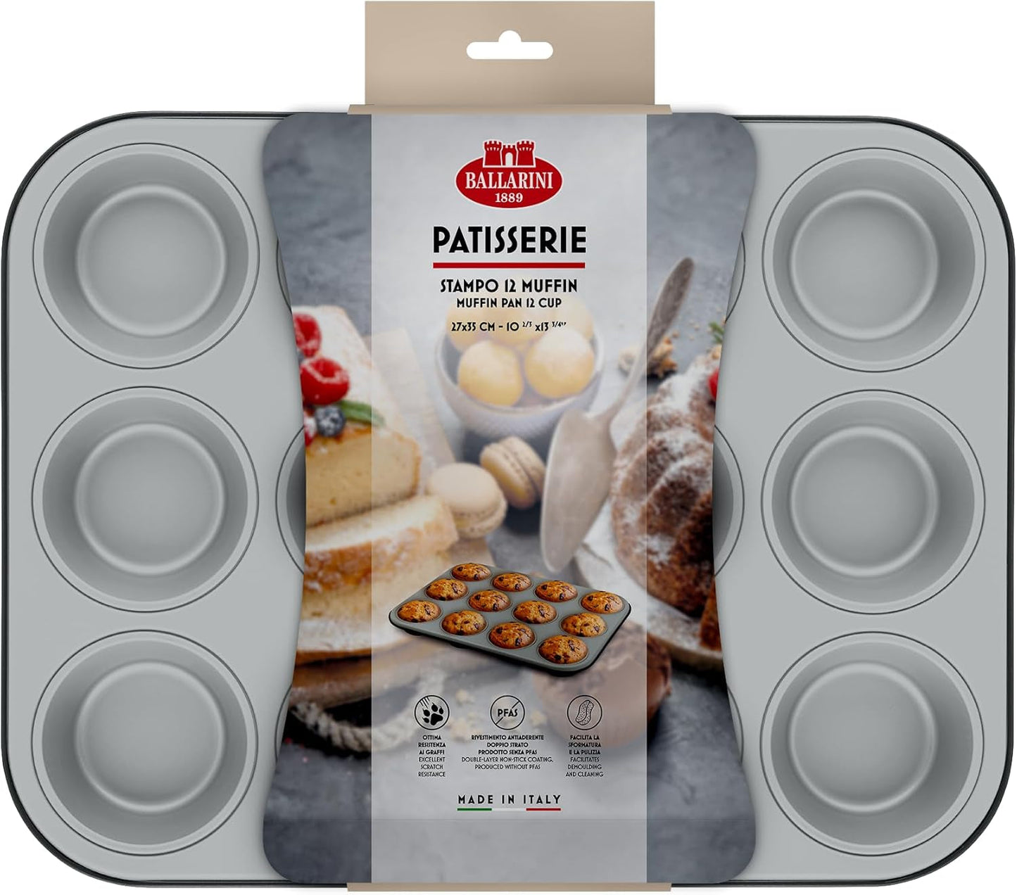 Ballarini, Plech na pečení, různé modely Formy a plechy Naty Shop Grey 12 Muffins, 27 x 35 cm