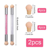 2 Stück Nail Art Rendering-Werkzeuge Doppelter Kopf, Sponge Brush Applicator Inkl 8 Ersatzköpfe, Nail Art Schwamm Und Tupfpinsel (Weiß, Rosa)