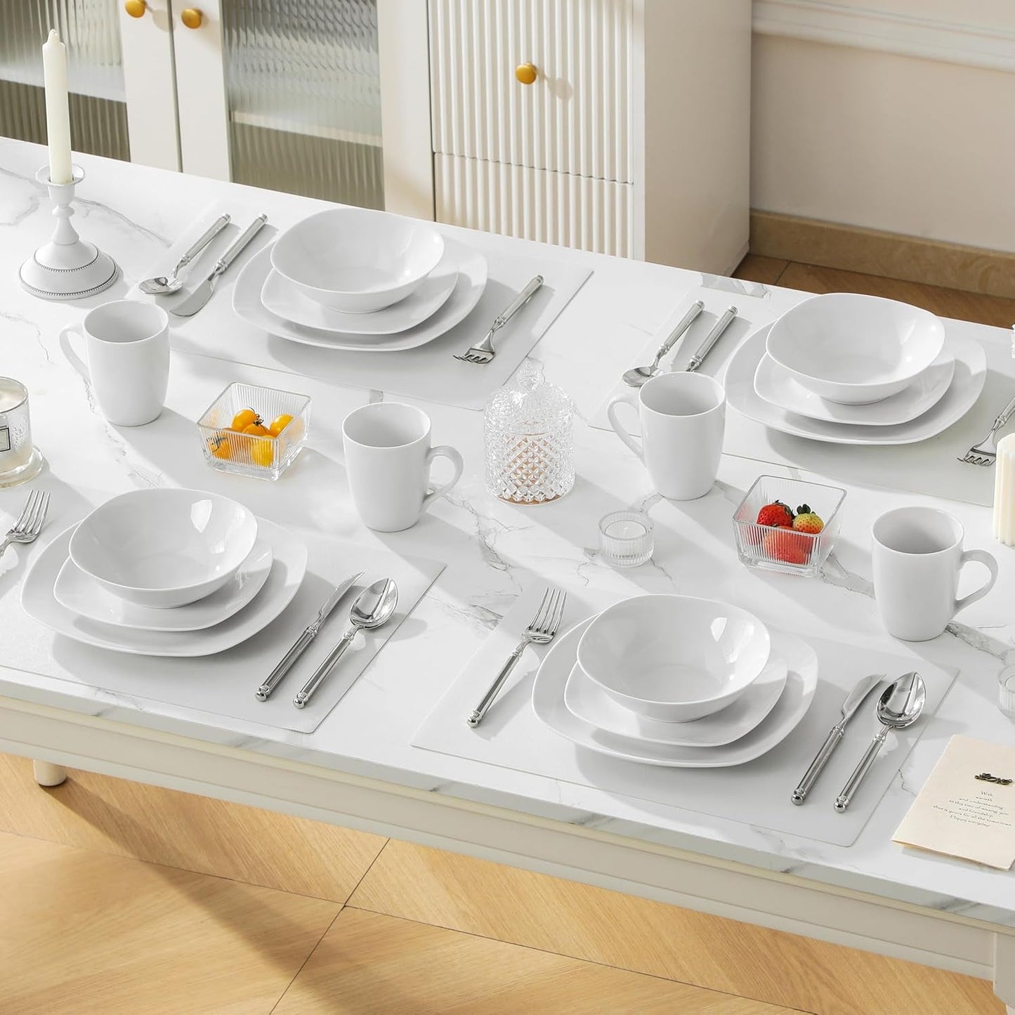 Sada nádobí MALACASA pro 4, 16dílné bílé porcelánové nádobí, moderní sada nádobí se 4 talíři, dezertními talíři, talíři a šálky Suma, řada ELISA