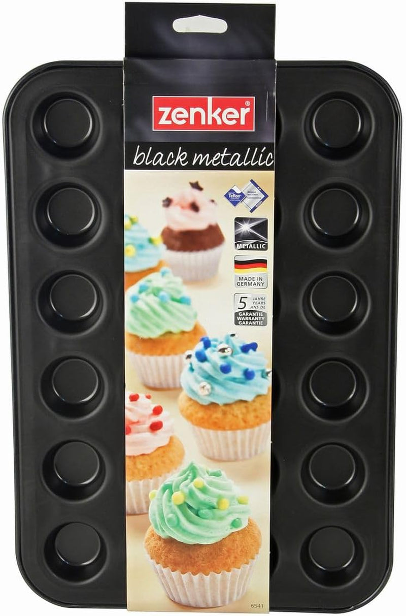 Zenker 6541 Black Metallic 24Er Mini-Muffinform – Antihaftbeschichte Für Perfekte Mini-Muffins, Ø 4,5 cm, ​​Made in Germany Formy a plechy na pečení Naty Shop