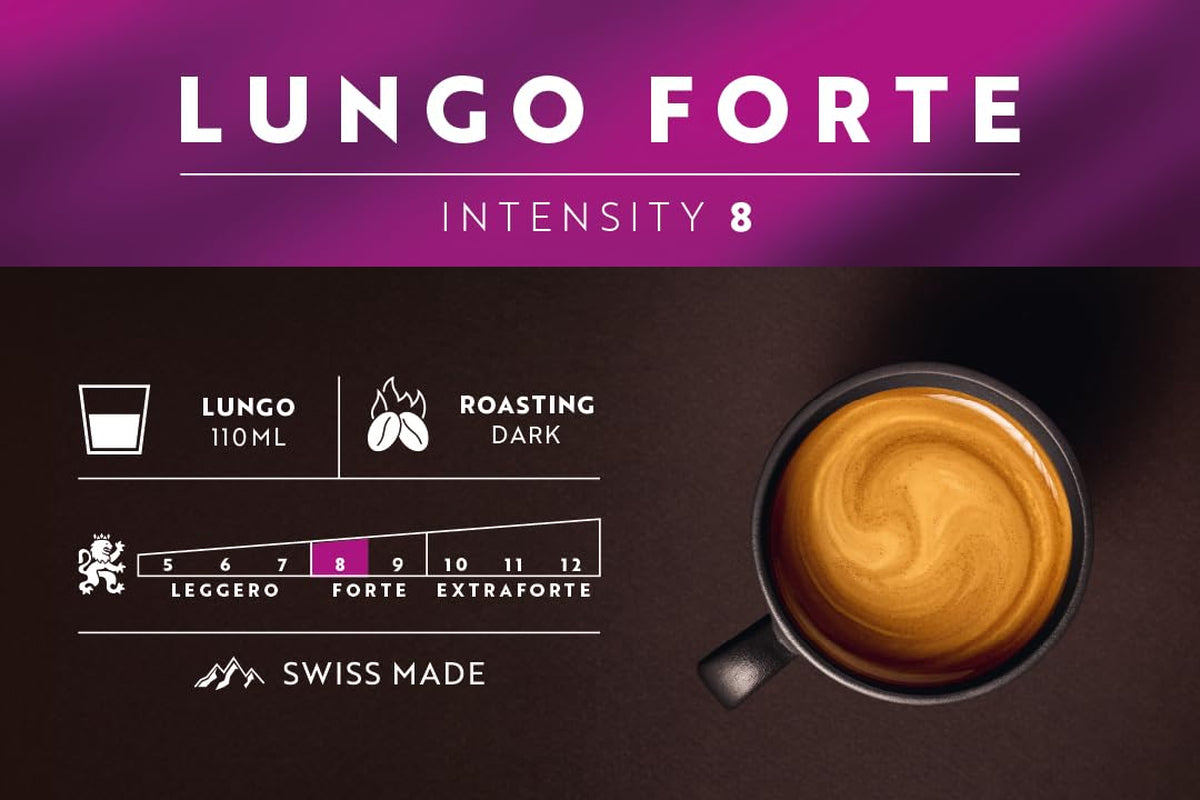 Café Royal Lungo Forte – kávové kapsle kompatibilní s Nespresso®, 100% Arabica, würzig, dunkle Röstung, Intensität 8/12, Rainforest Alliance, 36 kapslí