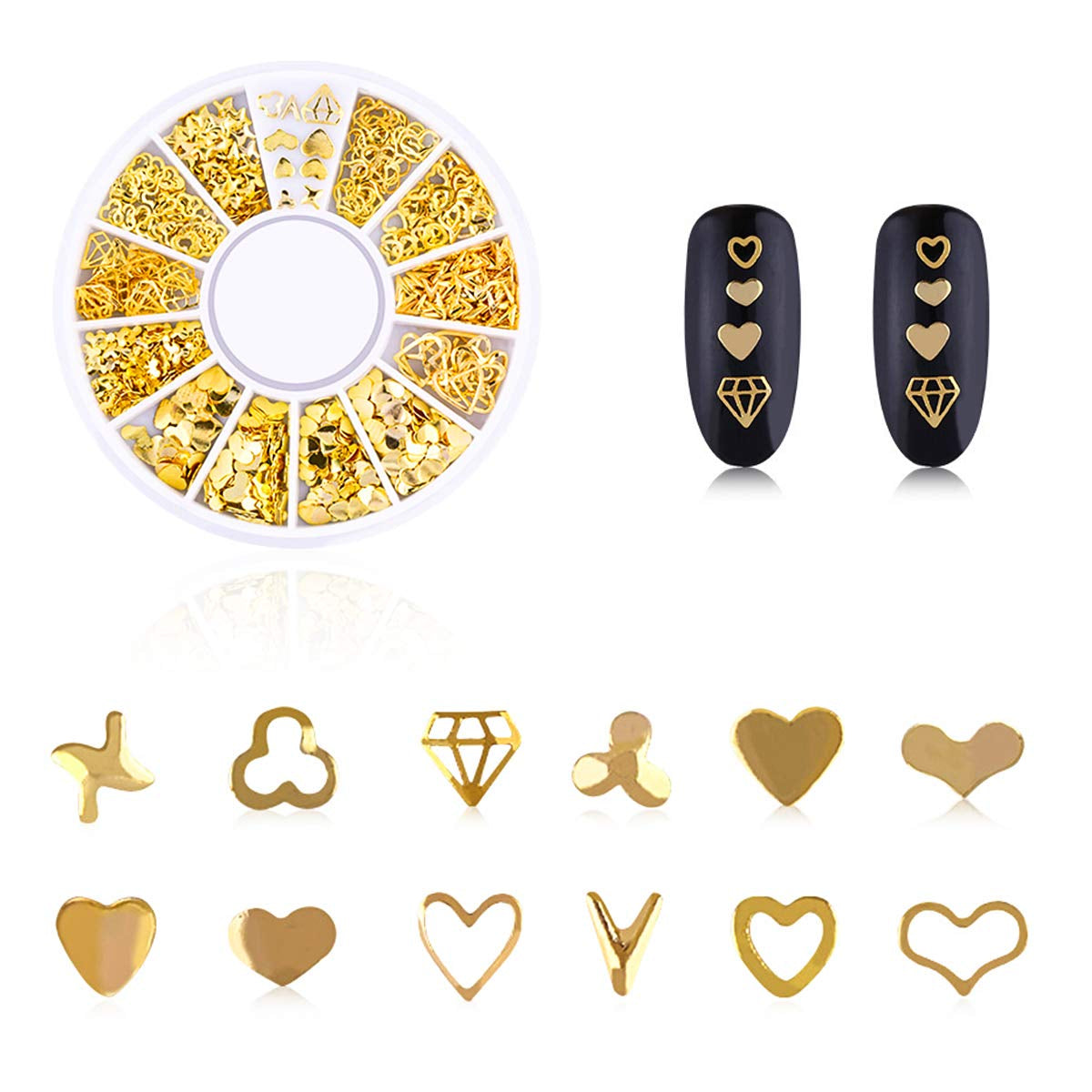 4 krabičky Nagel Art Strass, 3D Nagel Art Decorations, Mix Größe Nagel Perlen Glitter Strass Gold Metall Hohlniet Nagelkunst Stern Mond Sonne Nagel Zubehör Für DIY Nageldesign