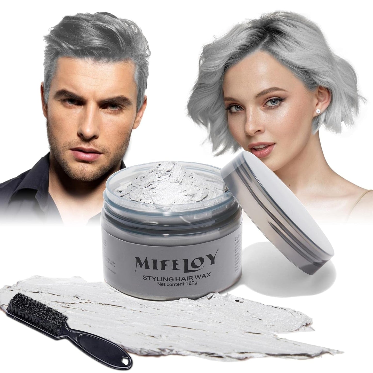 4,23 oz Fialový odstín na vlasy Dočasná barva na vlasy se štětci, Muži Ženy Vosk pro styling vlasů, Instantní krém na vlasy Bahno Přírodní Pomáda na účesy, DIY Cosplay Halloween Vosk na vlasy Barva na vlasy Naty Shop Šedá