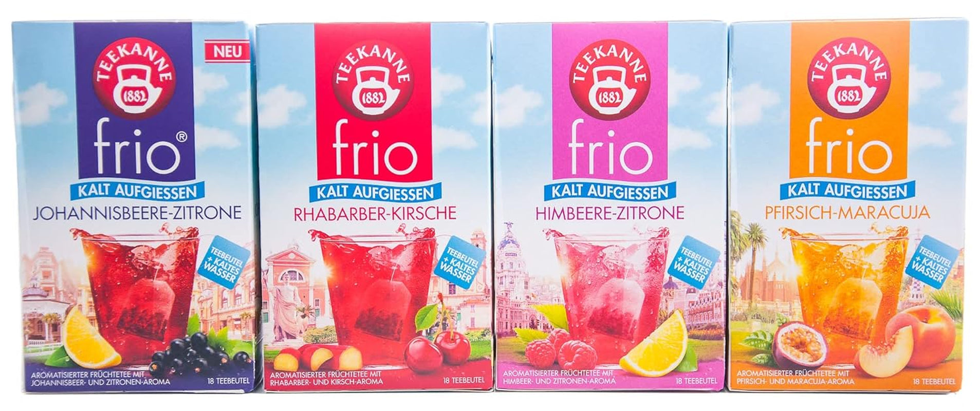 Teekanne Frio balení 4 ks, rebarbora-třešeň, rybíz-citron, malina-citron, broskev-maracuja (4 x 45 g)