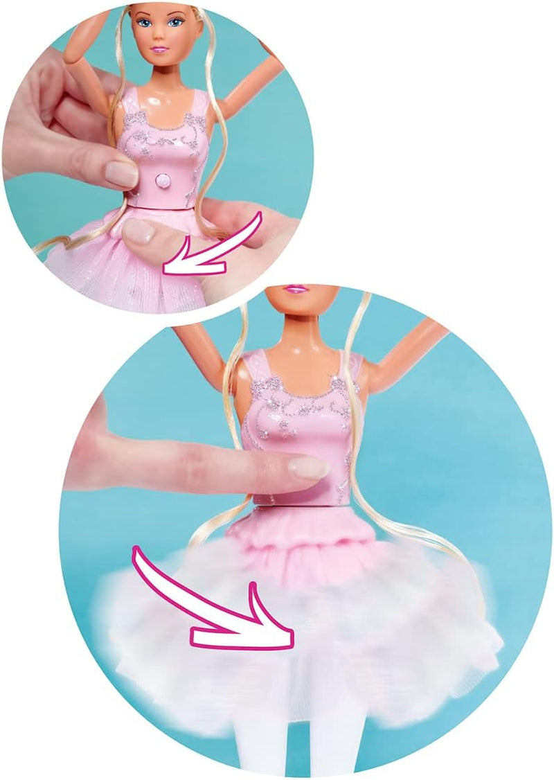 Simba 105733603 - Steffi Love Dancing Ballerina, Steffi jako panenka balerína se zvířecím kamarádem a otočnou sukní, hrací panenka 29 cm, od 3 let