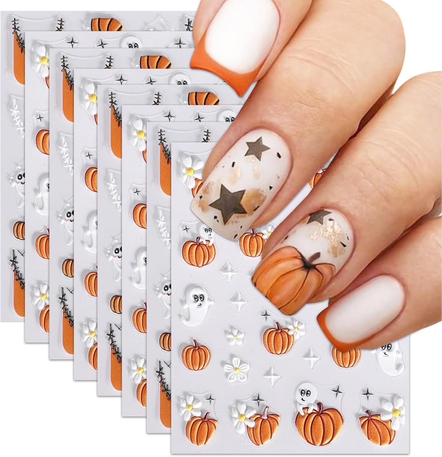 Nagelsticker Halloween, 8 Blätter Halloween Nagel Sticker, Kürbis Nail Sticker, Nail Art, Nagel Charms, Nagel Zubehör, Nageldesign, Vánoce (Typ A)