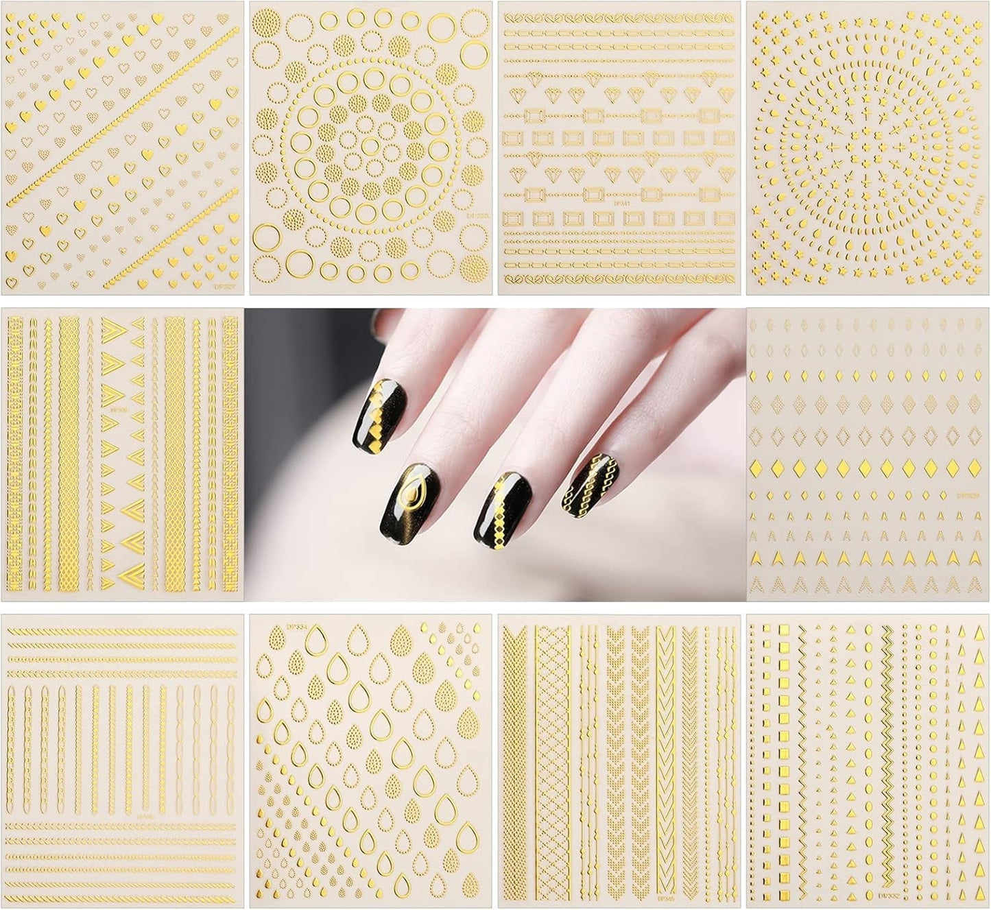 MWOOT 10 Sheets Gold Nálepka na nehty Abziehbilder Nálepka na nehty, 3D samolepicí nálepky na nehty Sada Linien Streifenband Design, Diy Metallisch Nailart Aufkleber Maniküre Zubehör Für Nagel Dekoration