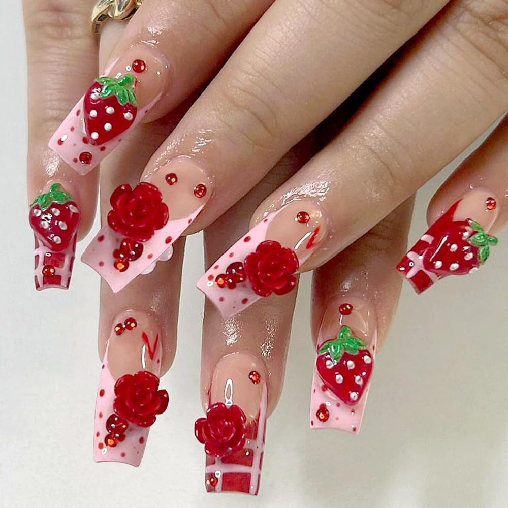 100ks 3D kouzla na nehty Rosa Rot Kirsche Erdbeere Blume Přívěsky na nehty Kamelie Rose Schmetterling Přívěsky na nehty Flatback Herz Schleife Charms Nägel Zubehör Mond Stern Nagelschmuck Nageldesign Anhänger