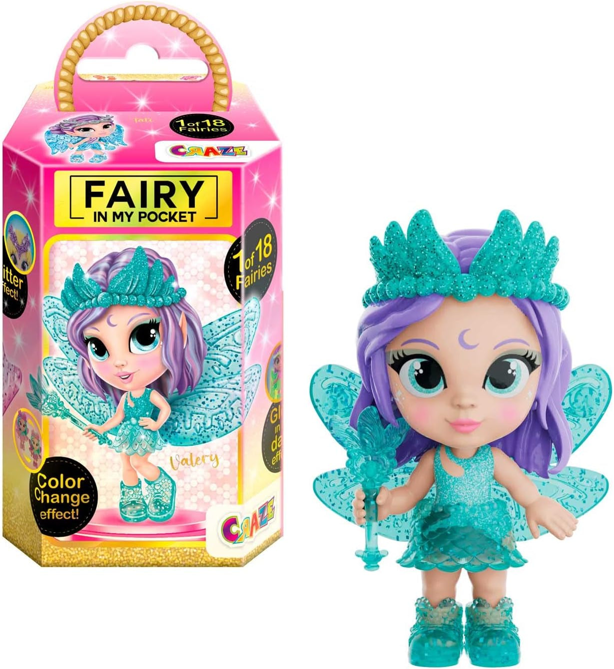 CRAZE Fairy in My Pocket | Pohádková panenka s křídly, sběratelská pohádková hračka se speciálními efekty, jako je třpyt, záře ve tmě a změna barvy Naty Shop Dolls Fairy in my pocket