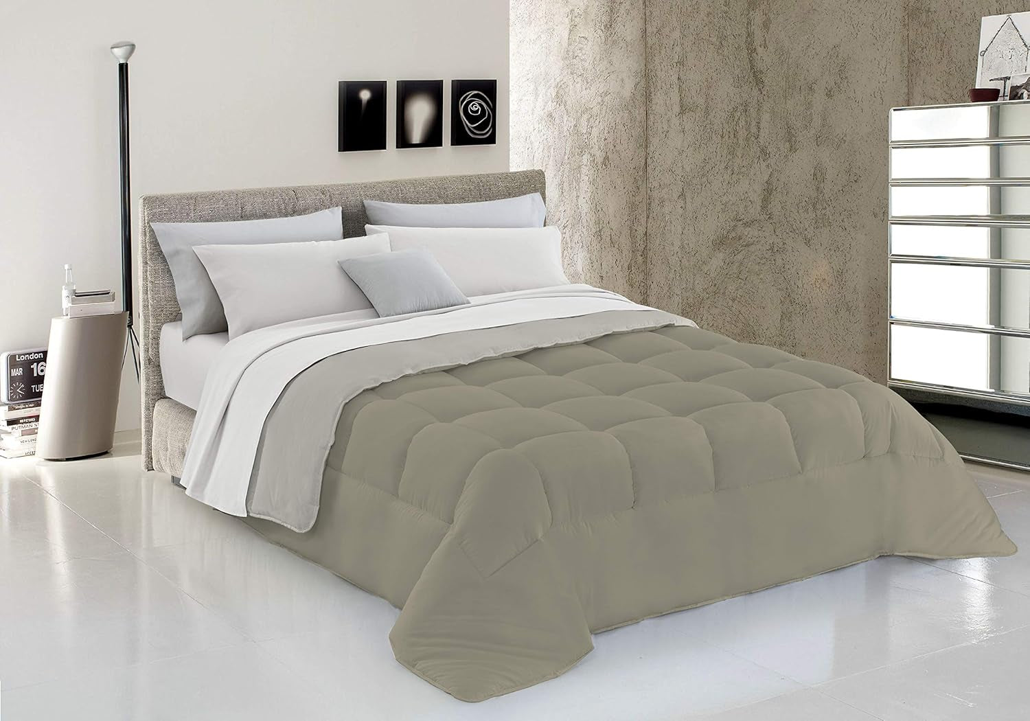 Italské ložní prádlo, zimní přikrývka, šedá/krémová, 250X200Cm Přikrývky a přikrývky Naty Shop Tortora/Panna 150X200 Cm