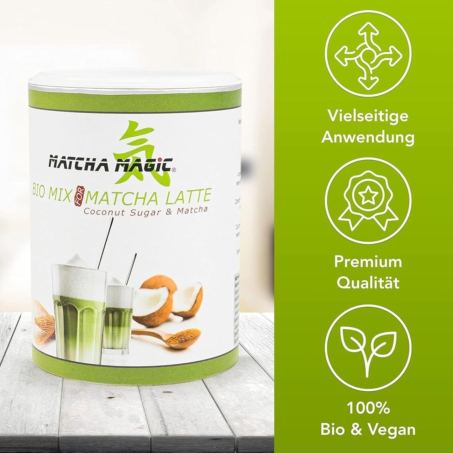 Matchamagic - Bio prášek matcha latte z Japonska s cukrem z kokosových květů pro lahodný čaj