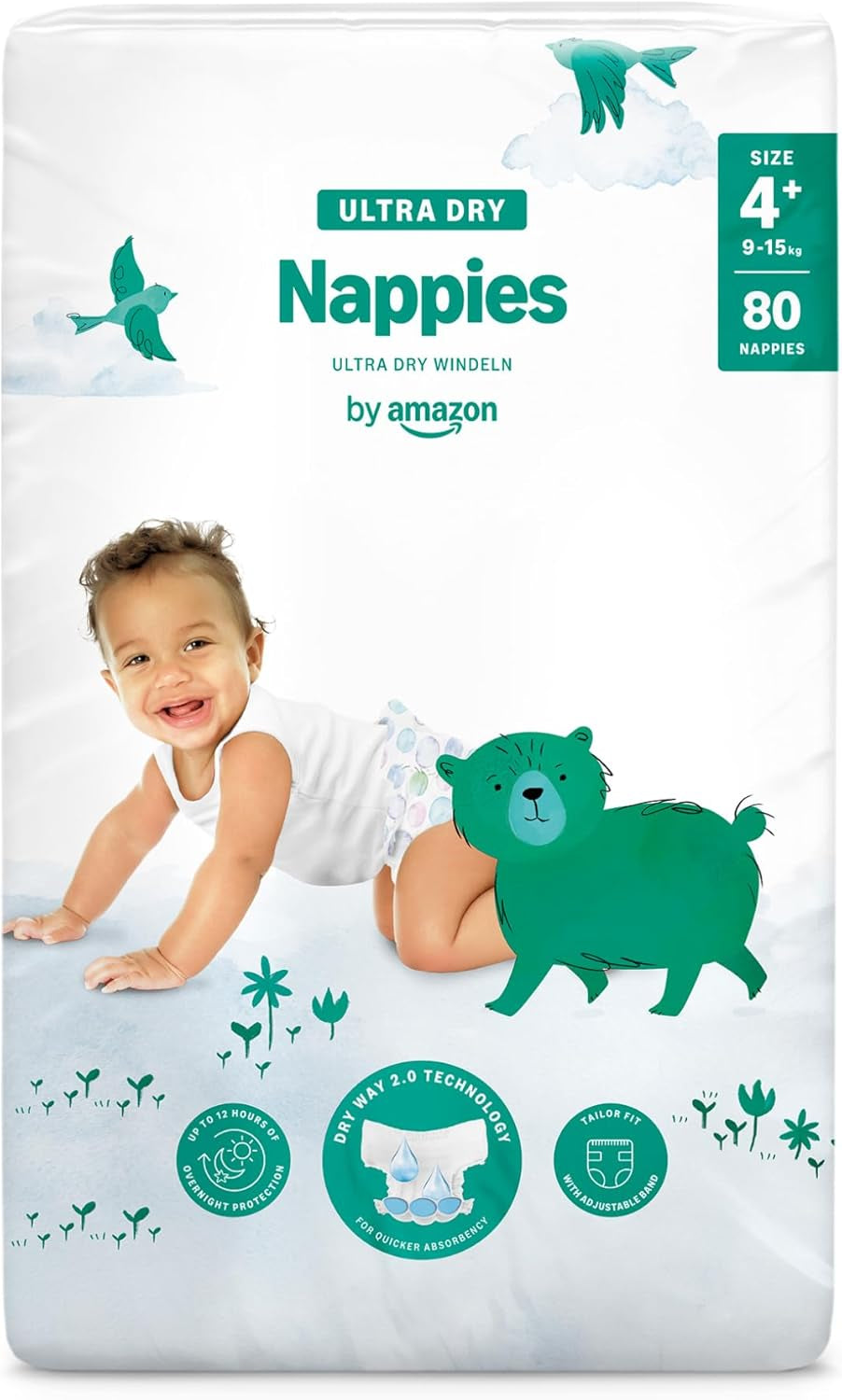 Ultra suché plenky Amazon, velikost 1 (2–5 kg) – měsíční krabička, bílá, počet 96 (2 balení po 48) (dříve značka Mama Bear, identický produkt)
