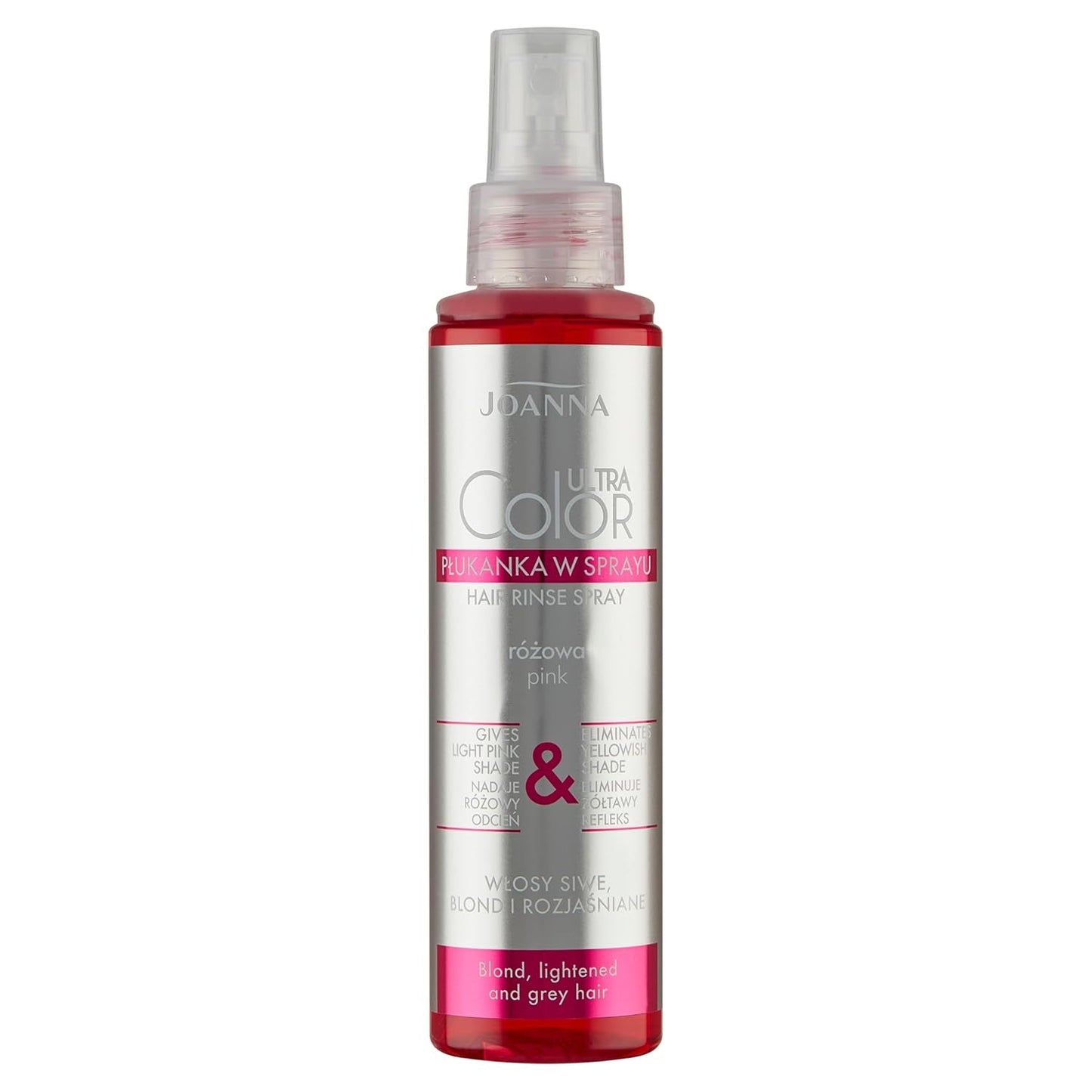 Joanna Ultra Color - Růžový kondicionér pro blond a světlé vlasy - Pastelově růžová - Přirozený lesk - Odstraňuje žlutý nádech z šedo-blond vlasů - Dočasný efekt - 150 ml Naty Shop Barva na vlasy ve spreji s růžovými blond tóny 150 Ml (1 balení)