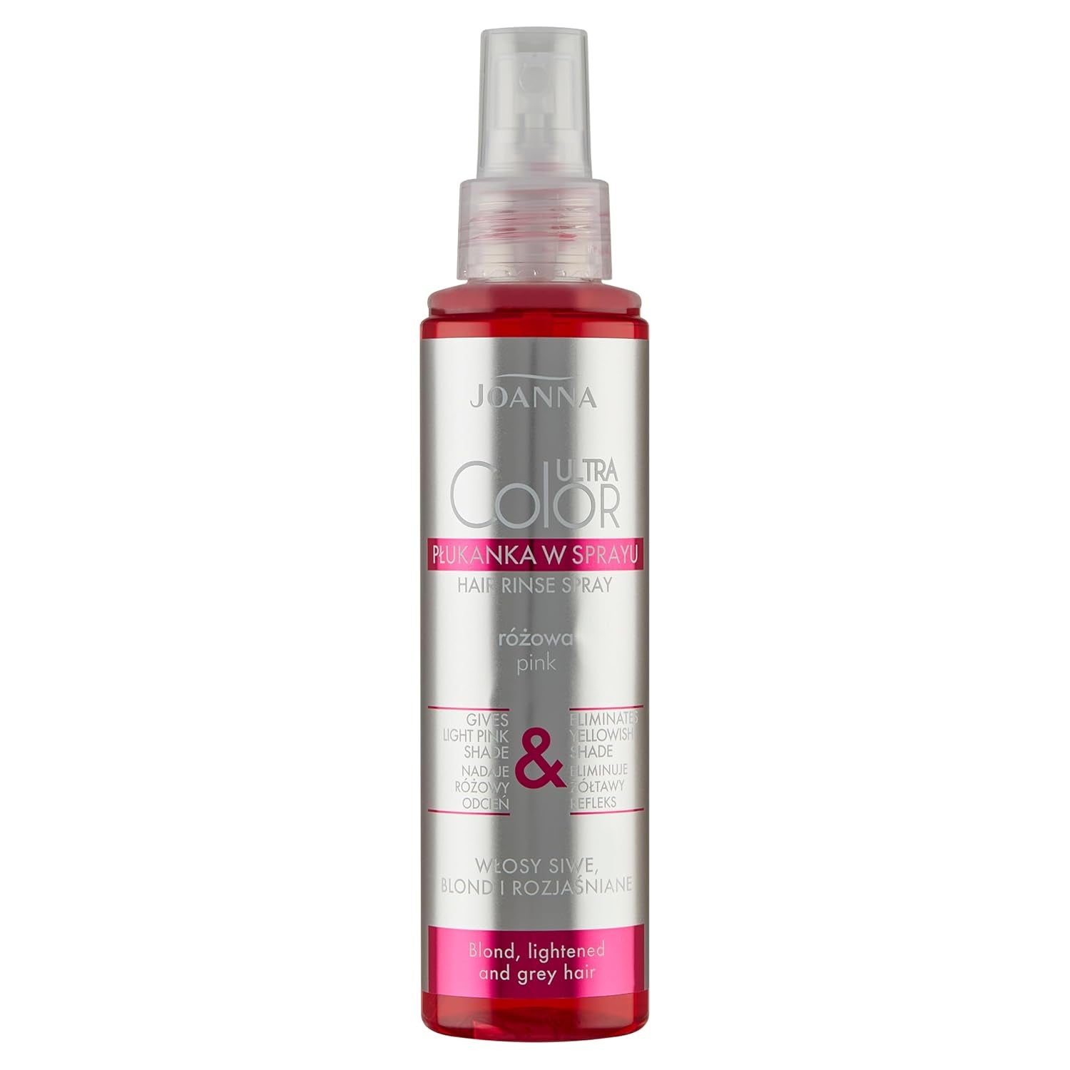 Joanna Ultra Color - Růžový kondicionér pro blond a světlé vlasy - Pastelově růžová - Přirozený lesk - Odstraňuje žlutý nádech z šedo-blond vlasů - Dočasný efekt - 150 ml Naty Shop Barva na vlasy ve spreji s růžovými blond tóny 150 Ml (1 balení)