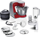 Kuchyňský robot Bosch Series 4 MUM5X720, integrovaná váha, nerezová mísa 3,9L, mixér 1,25L, 1000W Příslušenství Jídlo a kojení Baby Naty Shop Single Tmavě červená / stříbrná 2 doplňky