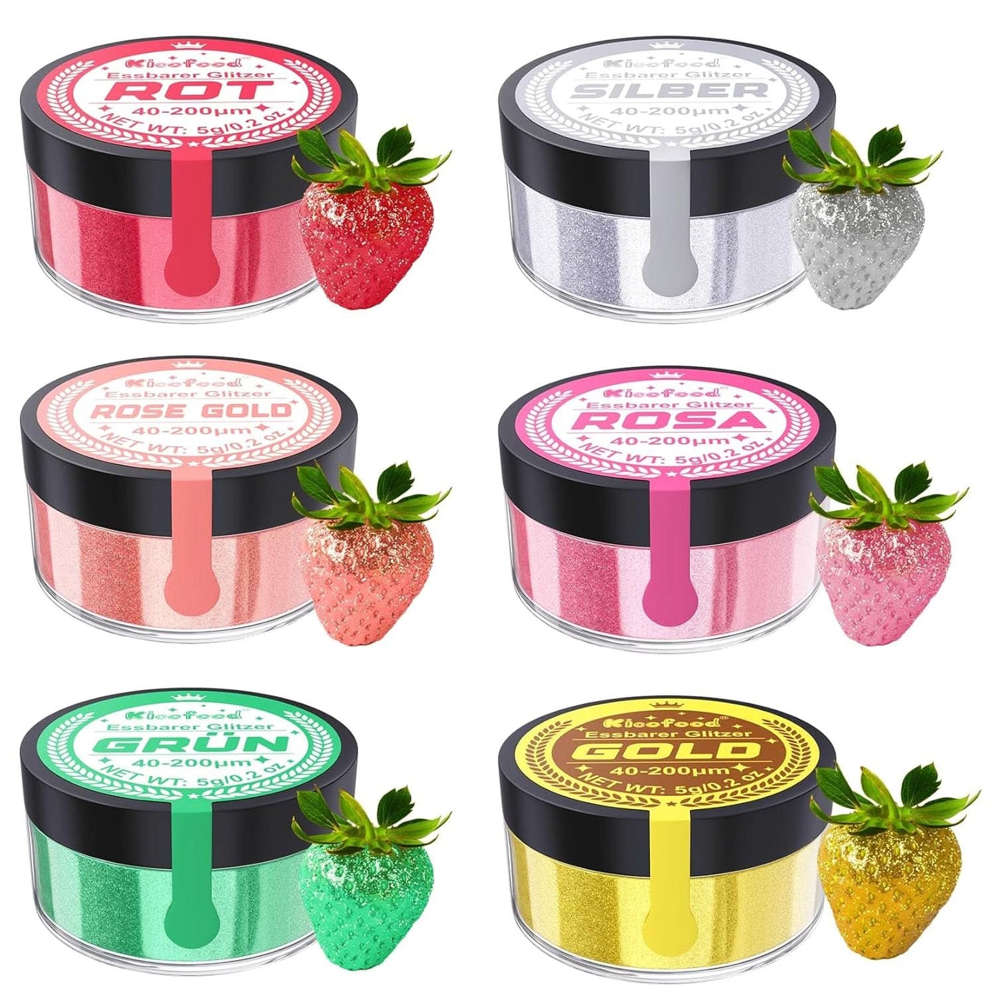 Jedlé třpytky, sada 6 odstínů, 5 gramů Glitter Naty Shop