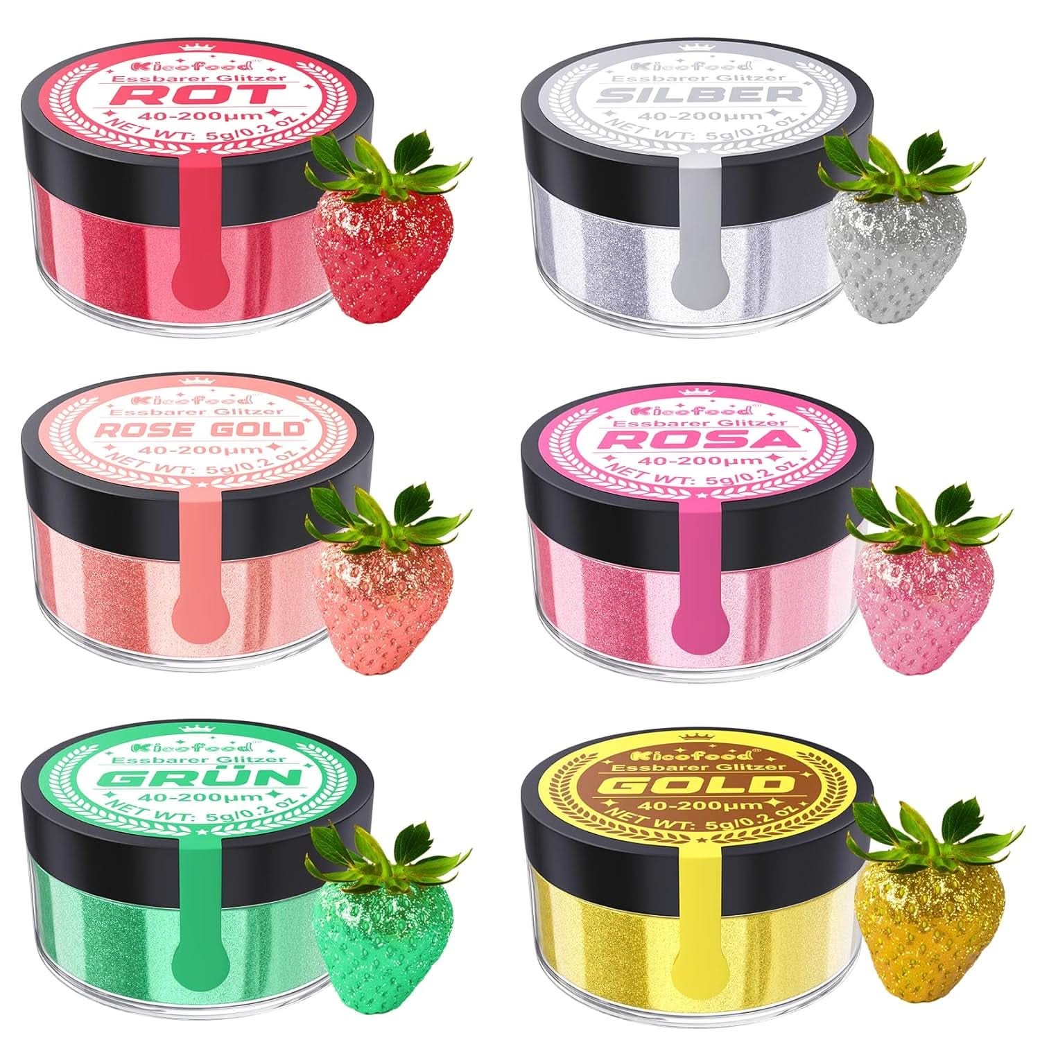 Jedlé třpytky, sada 6 odstínů, 5 gramů Glitter Naty Shop