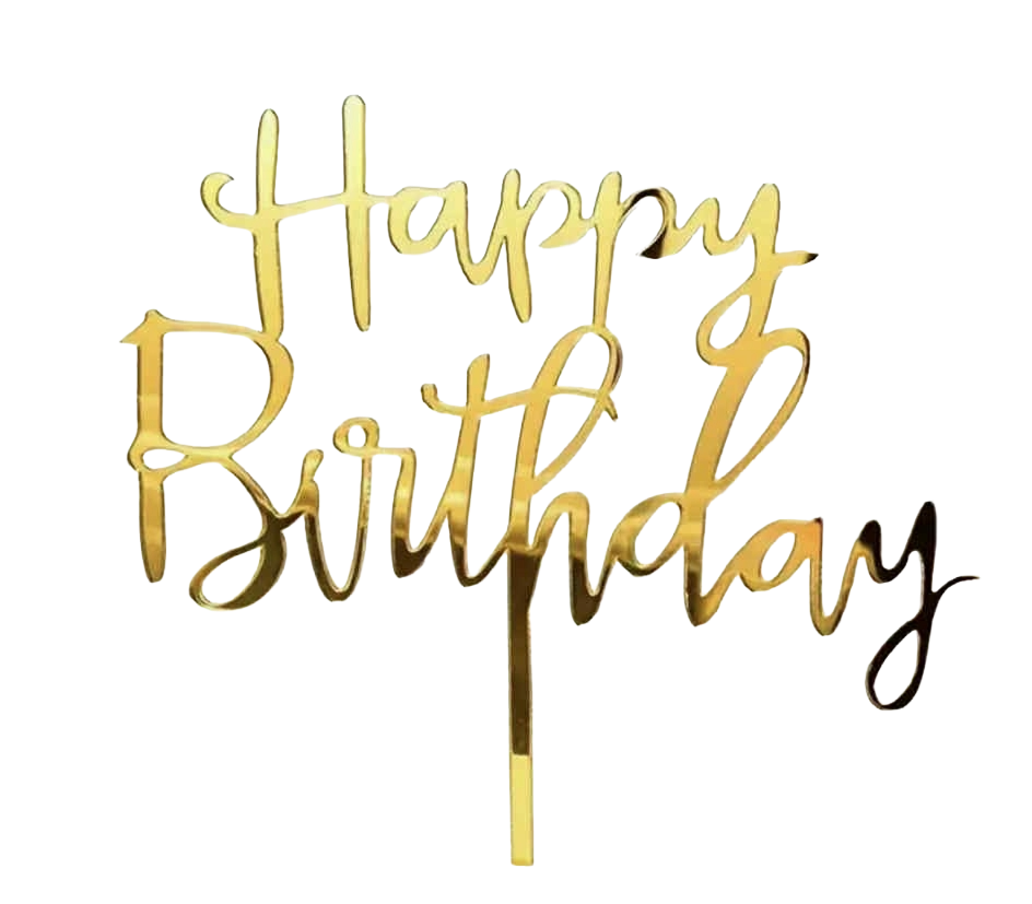 Dekorace Happy Birthday Topper – zlatý nejedlý akryl ideální na dorty