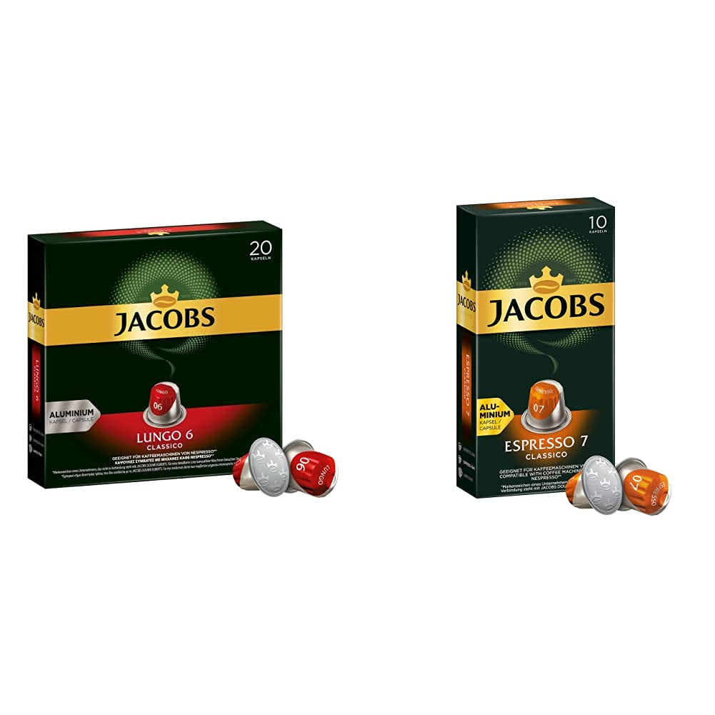 Kaffeekapseln Lungo Classico, Intensität 6 von 12, 20 Nespresso®* kompatibilní Kapseln, 10 x 20 & Kapseln Espresso Classico, Intensität 7 100 Nespresso®* kompatibilní Kaffeekapseln, 10x10 Getränke