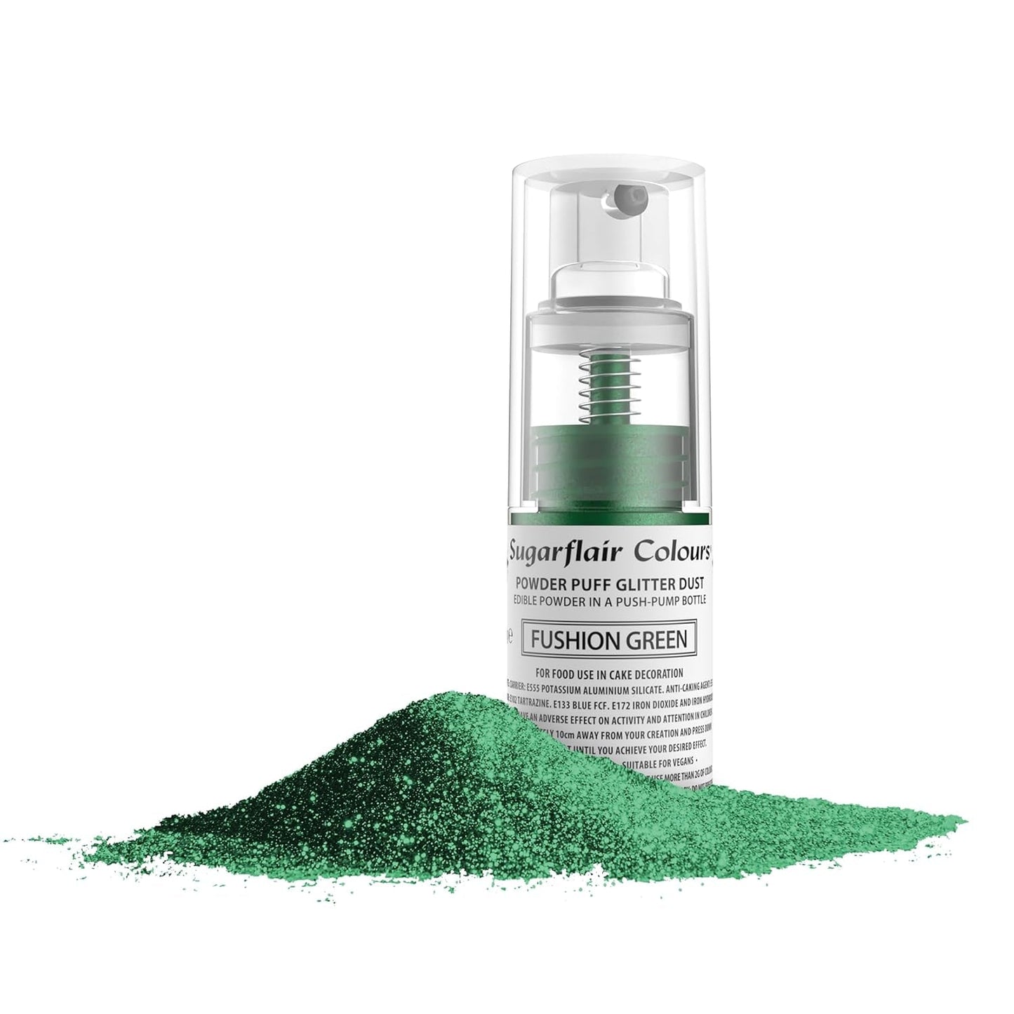 Sugarflair Pump Spray, Puff Dust, Fusion Green – potravinářské barvivo na zdobení dortů, sprej bez aerosolu na dorty, muffiny a další – 10 g