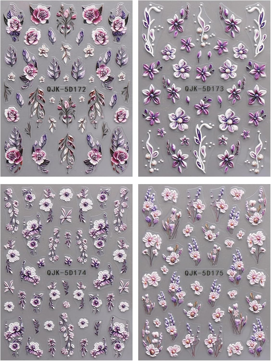 JMEOWIO 3D Nálepka na nehty Blumen Nálepka na nehty Selbstklebend Nagelaufkleber 5D Stereoskopické jarní letní dekorace Nageldesign Zubehör 4 Blatt