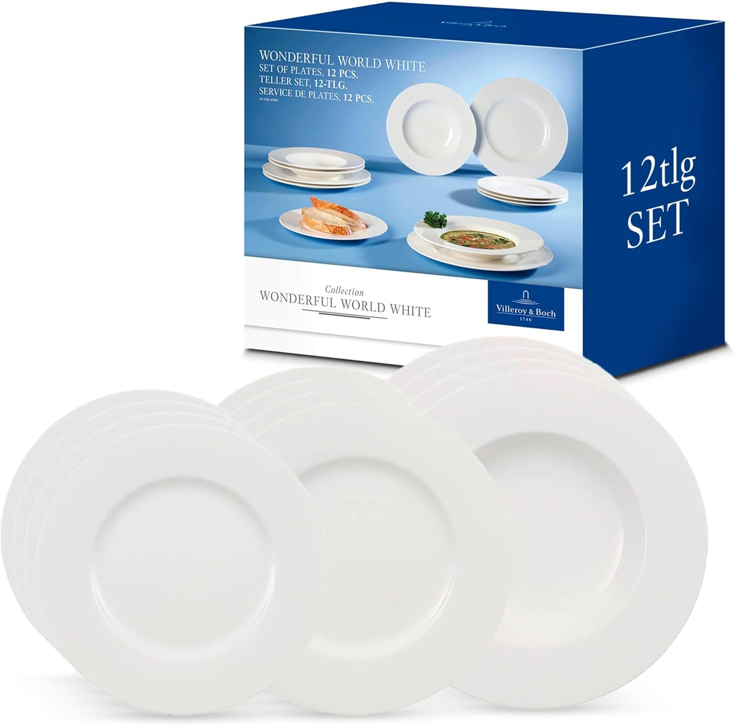 12dílná sada nádobí Villeroy & Boch Wonderful World, Vhodné do myčky a mikrovlnné trouby, Bílá, Talíře, Nádobí, Porcelán, Talíře, Sada, Sada Moderního nádobí, Prémiový porcelán