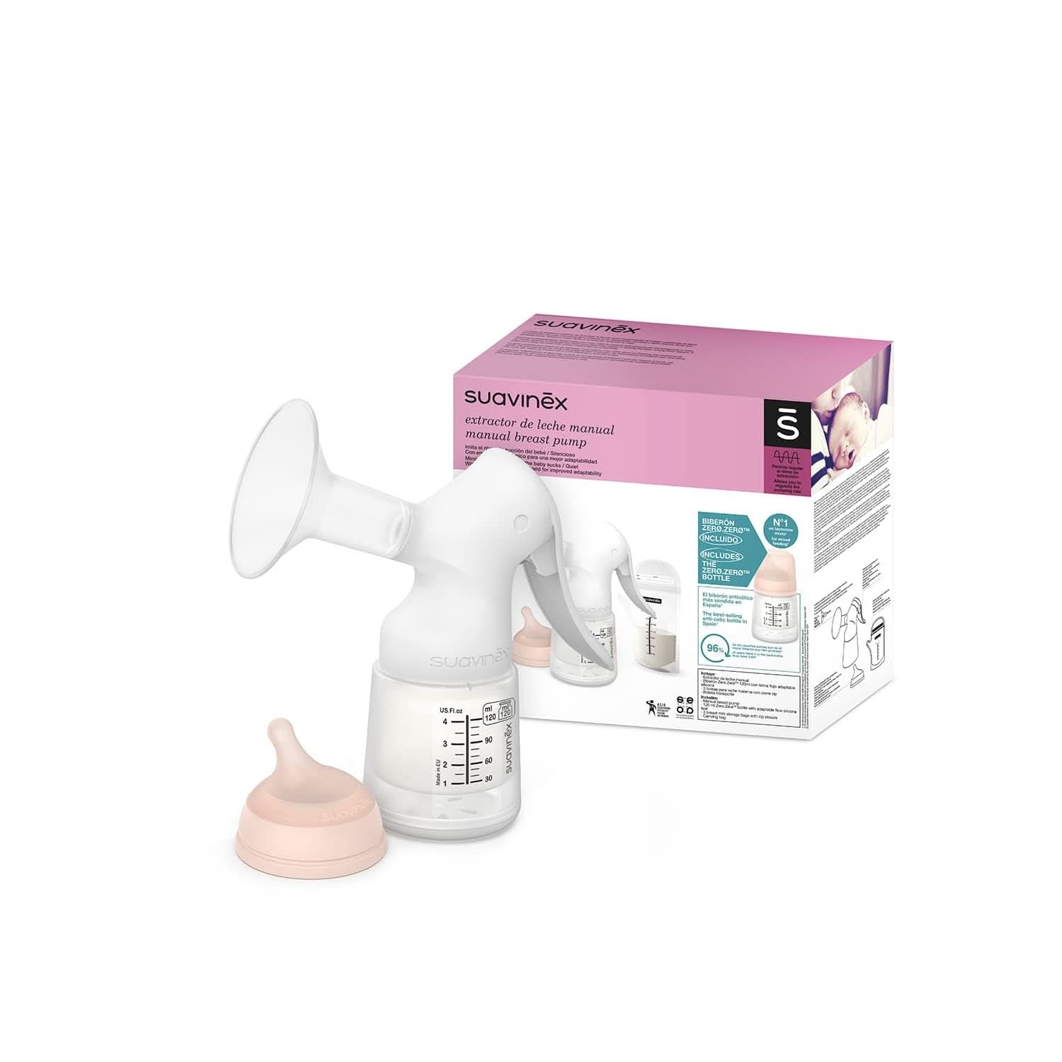 Suavinex, Mateřská odsávačka mateřského mléka, 120 ml, s nastavitelným průtokem Potraviny a doplňky pro kojení Bebe Naty Shop