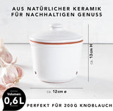 Römertopf Fresh Pot MINI 0,6 litru - Keramický hrnec na česnek - Prodyšná hlína udrží zeleninu déle čerstvou - Ideální cirkulace vzduchu - Bílé úložné boxy na potraviny Naty Shop