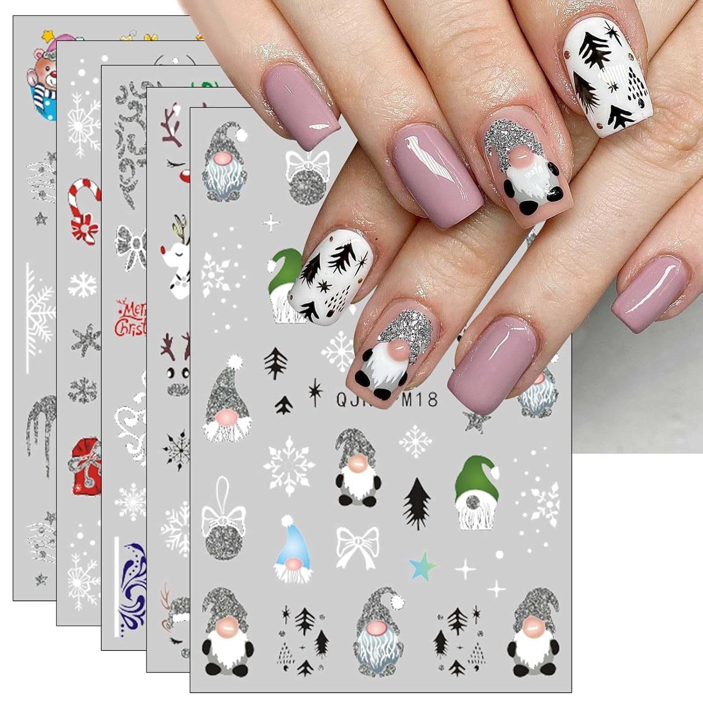 JMEOWIO Nálepka na nehty Glitzer Weihnachten 10 Blatt Nálepka na nehty Selbtklebend Nagelaufkleber Schneeflocken Zimní dekorace Nageldesign Zubehör