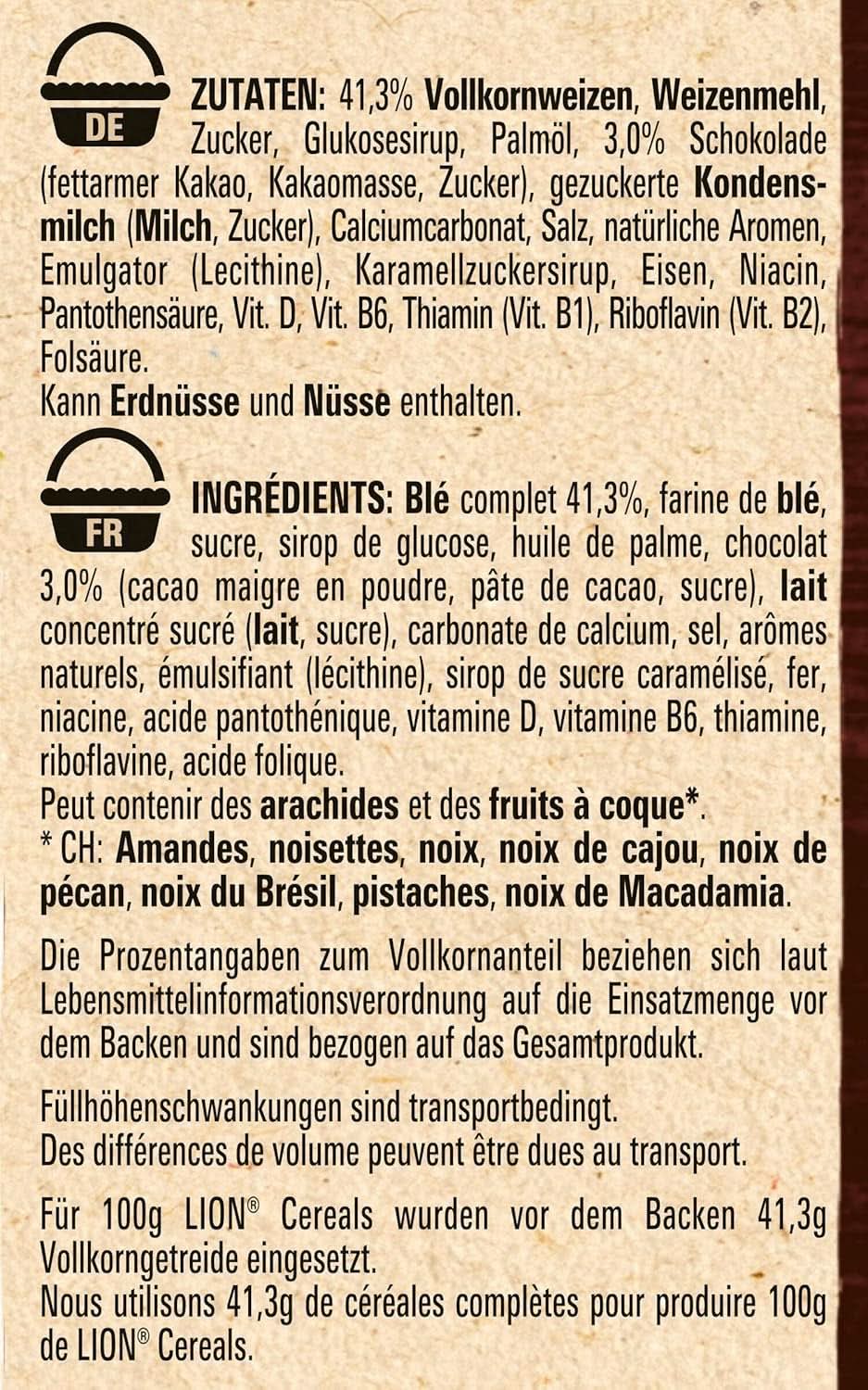 Cereální LION, Cereální čokoláda s karamelem a 41% celozrnné mouky, balení 8 x 400 gramů Cereal Naty Shop