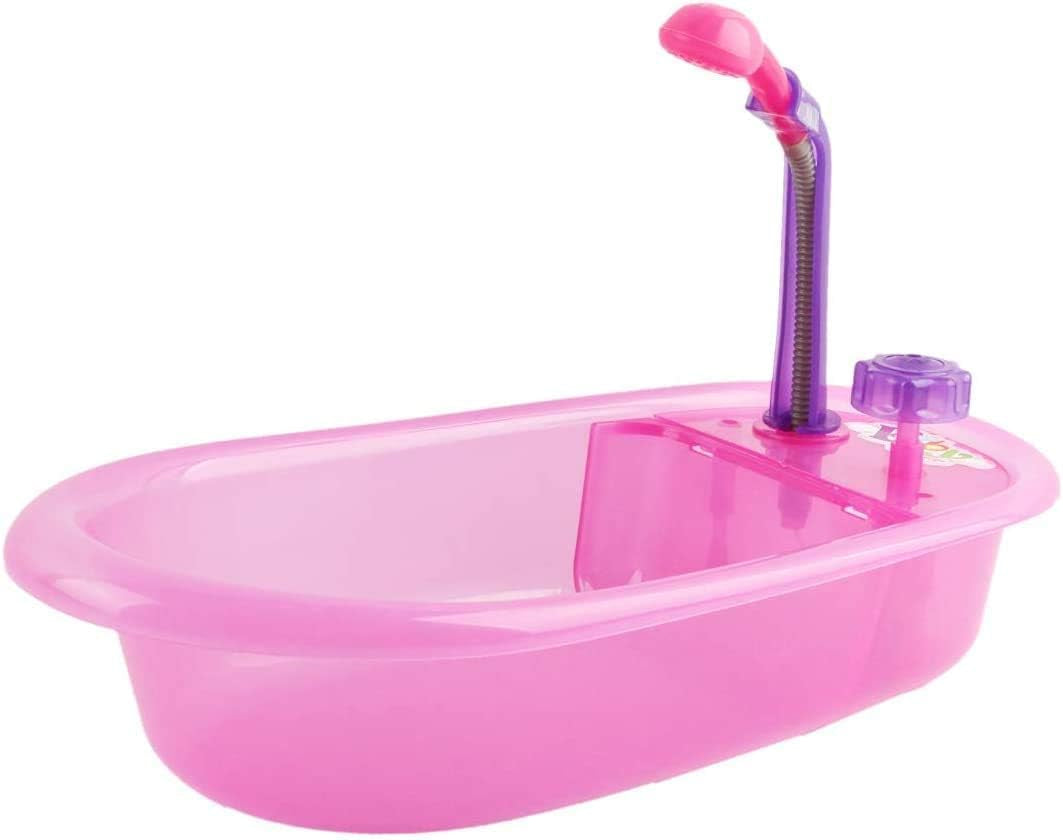 deAO sada vaničky pro panenky, 33cm interaktivní panenka, vanička pro panenky, sada pro panenky s dudlíkem, oblečky pro panenky, župan, plenky pro panenky, vanička a funkční sprchový sprej