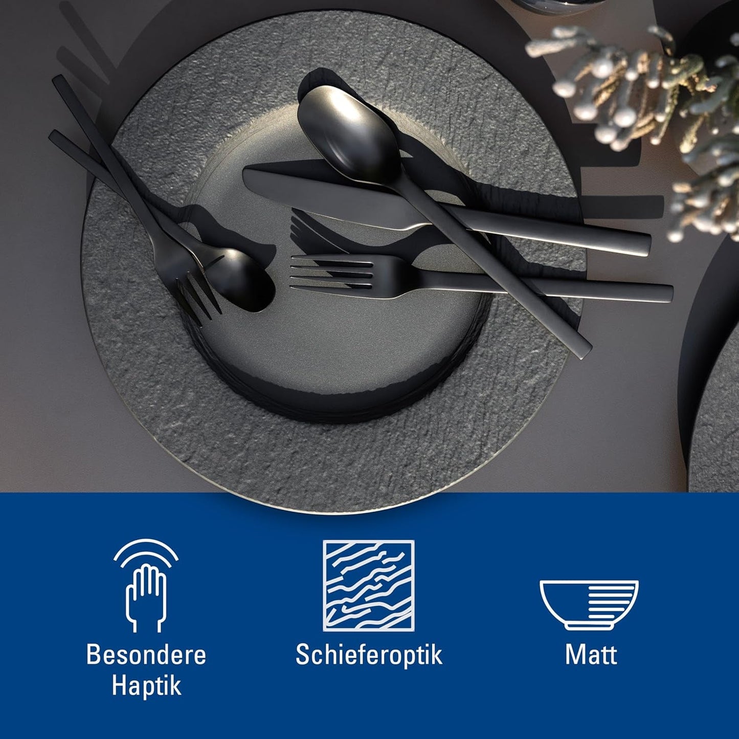 Villeroy & Boch – Manufacture Rock Dinnerware Set, 6 kusů, Dinnerware Set for 2, Premium Porcelain, Black