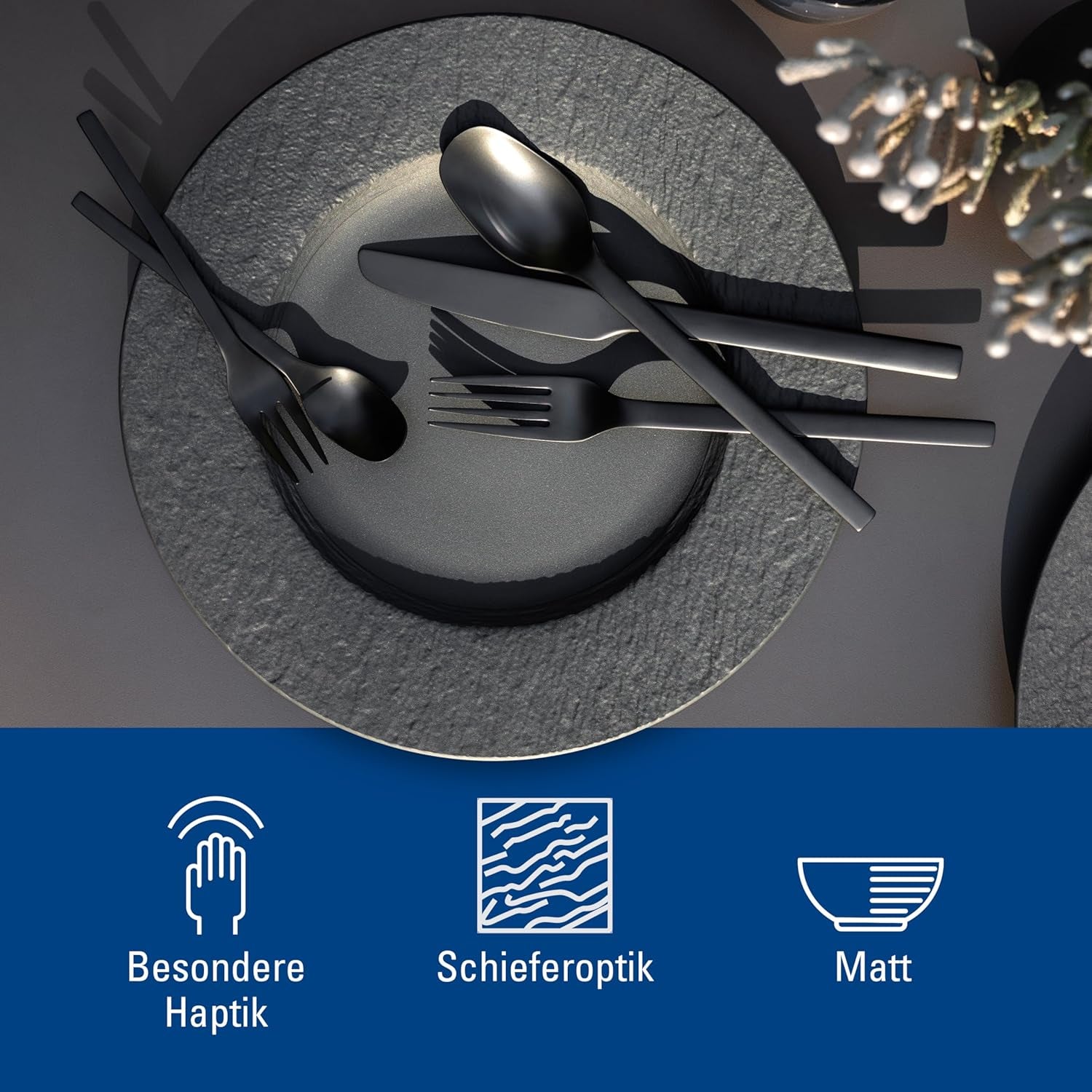 Villeroy & Boch – Manufacture Rock Dinnerware Set, 6 kusů, Dinnerware Set for 2, Premium Porcelain, Black