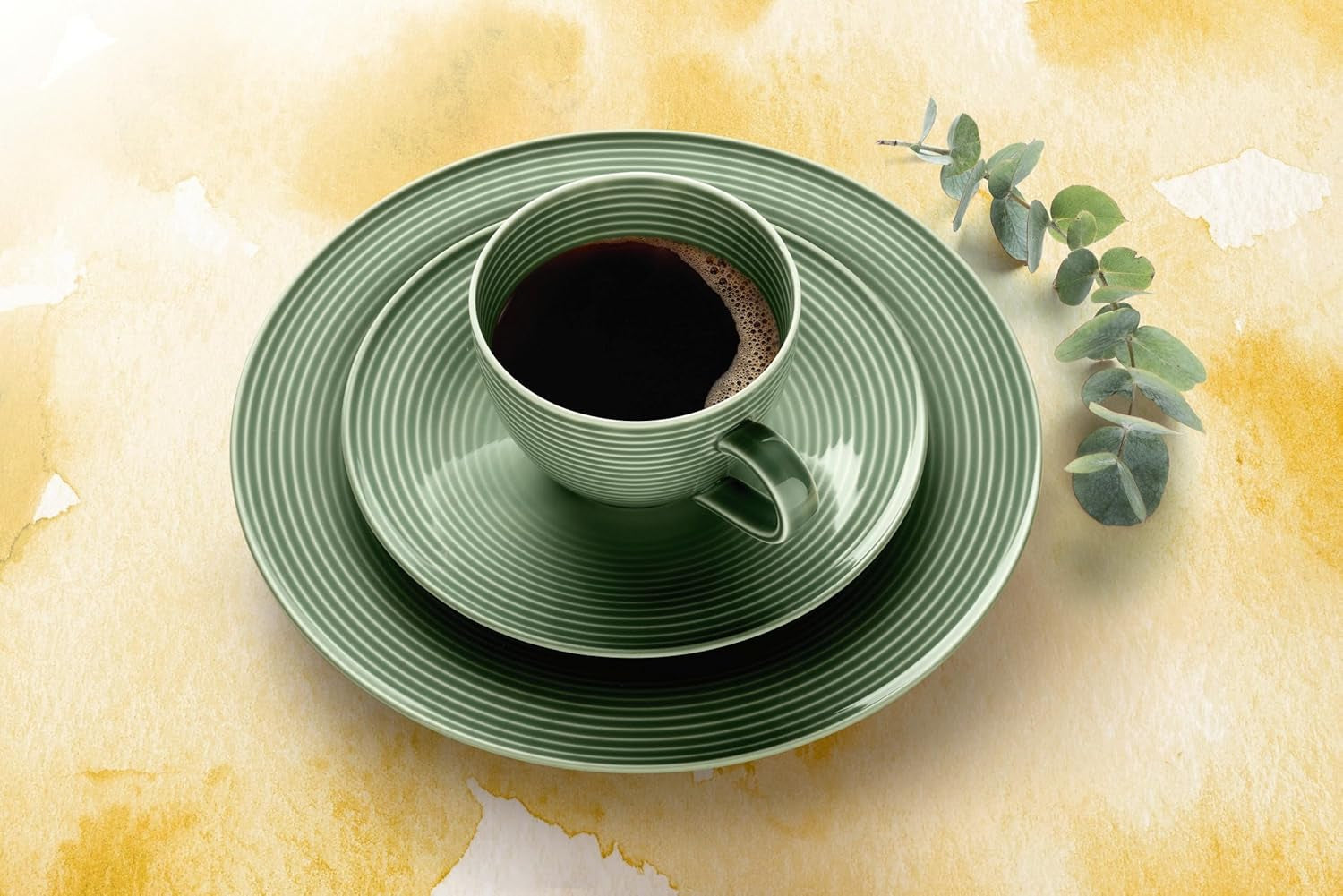 Kávový servis SELTMANN WEIDEN s 18 kusy BTR - Beat - Tvar: Kulatý s rýhovaným reliéfem - moderní styl - šalvějově zelená - Color Glaze