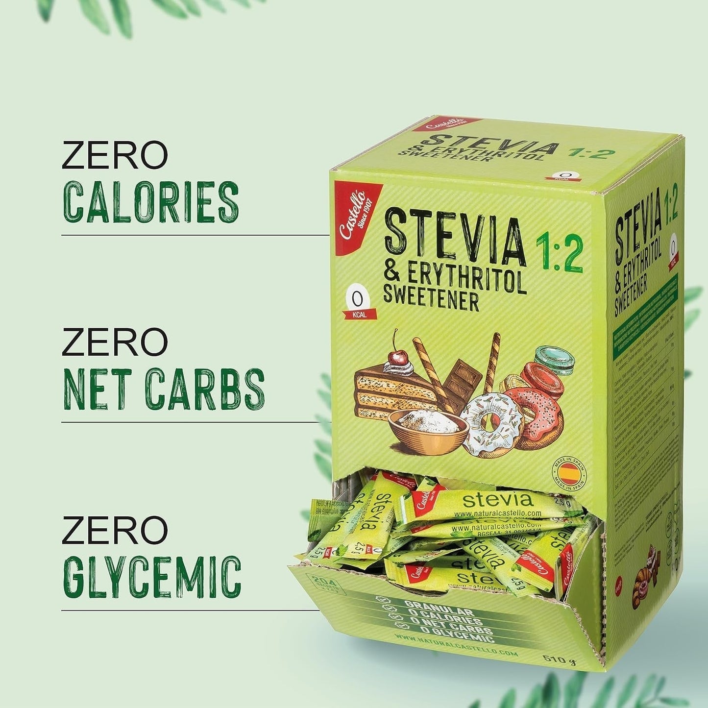 Stévie + Erythritol 1:2 Süßstoff | 204 Myth Bag 2,5 G | 100% Natürlicher Zuckerersatz - 0 Kalorie - 0 Glykämischer Index - Keto Und Paleo - 0 Kohlenhydrate - Kein GVO - Castello od roku 1907-510 G Sladidla Naty Shop
