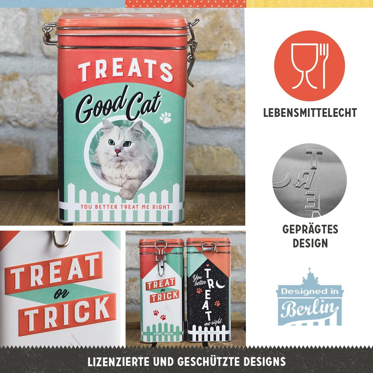 Nostalgic-Art Box s retro příchutí, 1,3 l, Good Cat Treats - tip na dárek pro majitele koček, ve vintage designu, ve vintage designu Krabice na potraviny Naty Shop