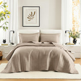 Sada přikrývek Comfort Spaces Kienna, luxusní letní přikrývka s dvojitým stehem, lehká, měkká, celoroční povlečení, odpovídající povlak na polštář, bílá, přikrývka na postele velikosti King (264,2 x 228,6 cm), přikrývky a prošívané přikrývky Naty Shop Přehoz na postel nadměrné velikosti Taupe (120"X118")