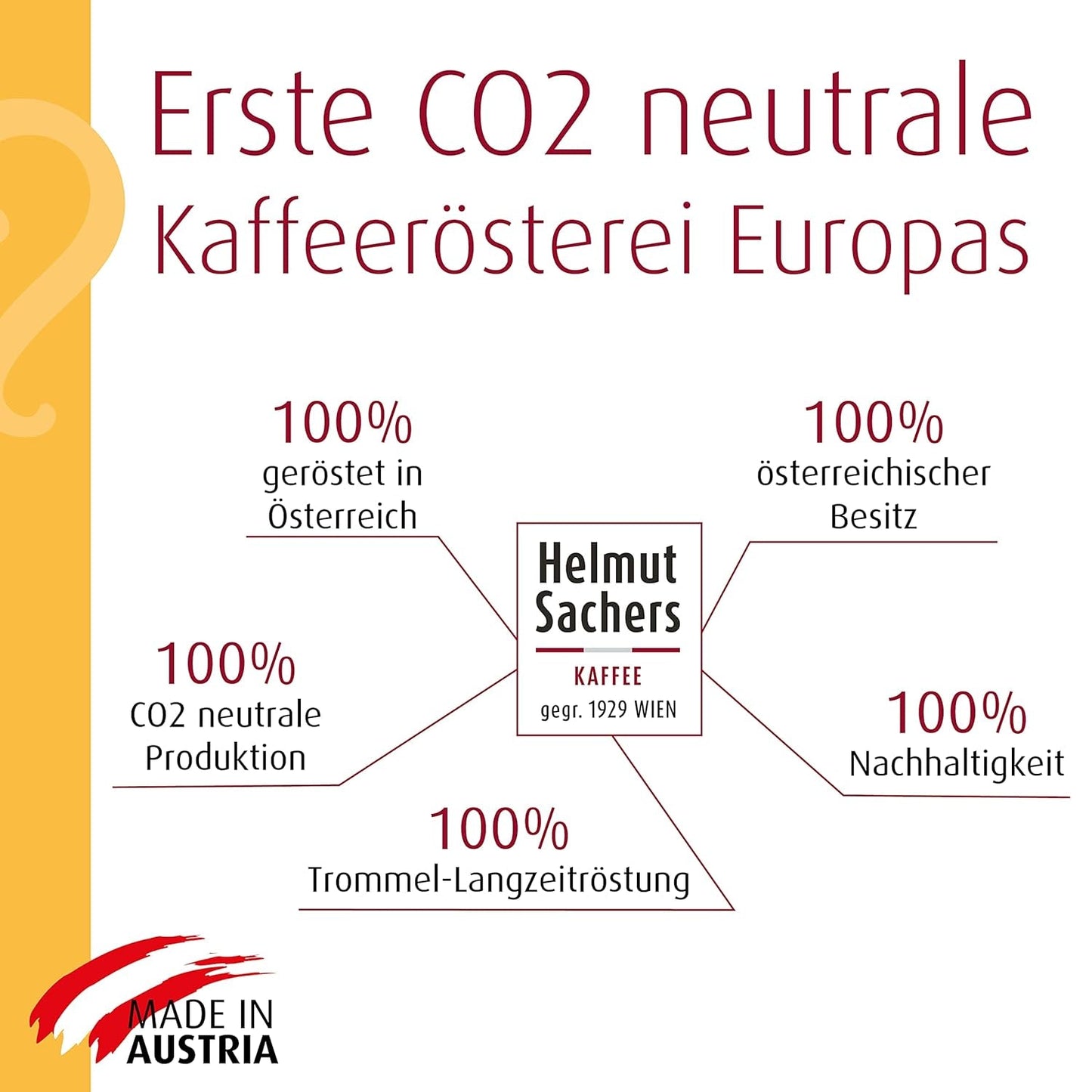 Káva Helmut Sachers – smetana, síla 4/5, 100% Arabica, celá kávová zrna, 6 x 500 g