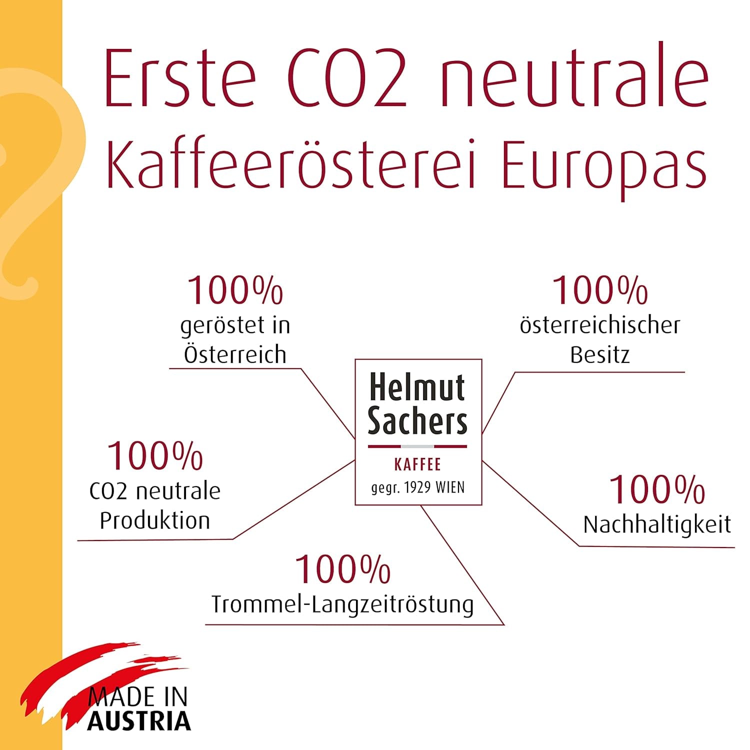 Káva Helmut Sachers – smetana, síla 4/5, 100% Arabica, celá kávová zrna, 6 x 500 g