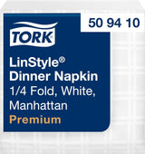 Bílé stolní ubrousky Tork Linstyle, 1/4 skládání, 19,5 × 19,5 cm, 14 ubrousků נ50, 509410