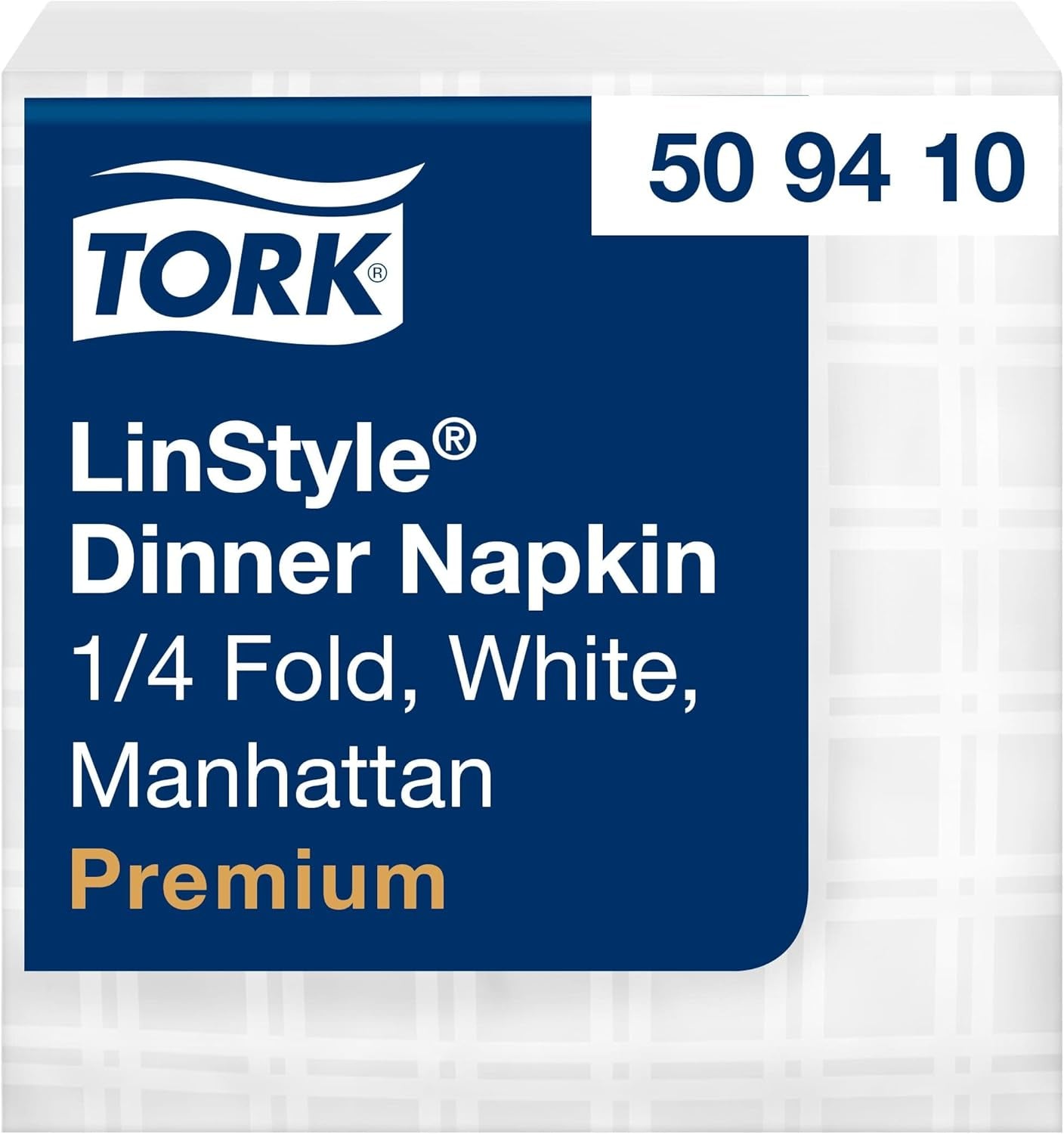 Bílé stolní ubrousky Tork Linstyle, 1/4 skládání, 19,5 × 19,5 cm, 14 ubrousků נ50, 509410