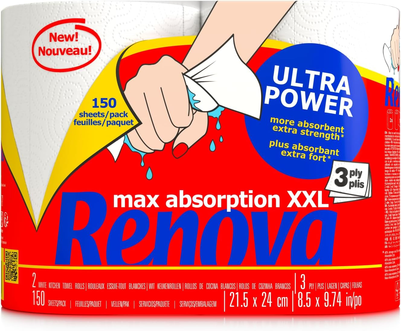 Kuchyňské rolky Renova Renova Ultrapower | 24 XXL rolí = 60 standardních rolí | 3 ultraabsorpční a maximálně odolné vrstvy | Fsc certifikovaný papír