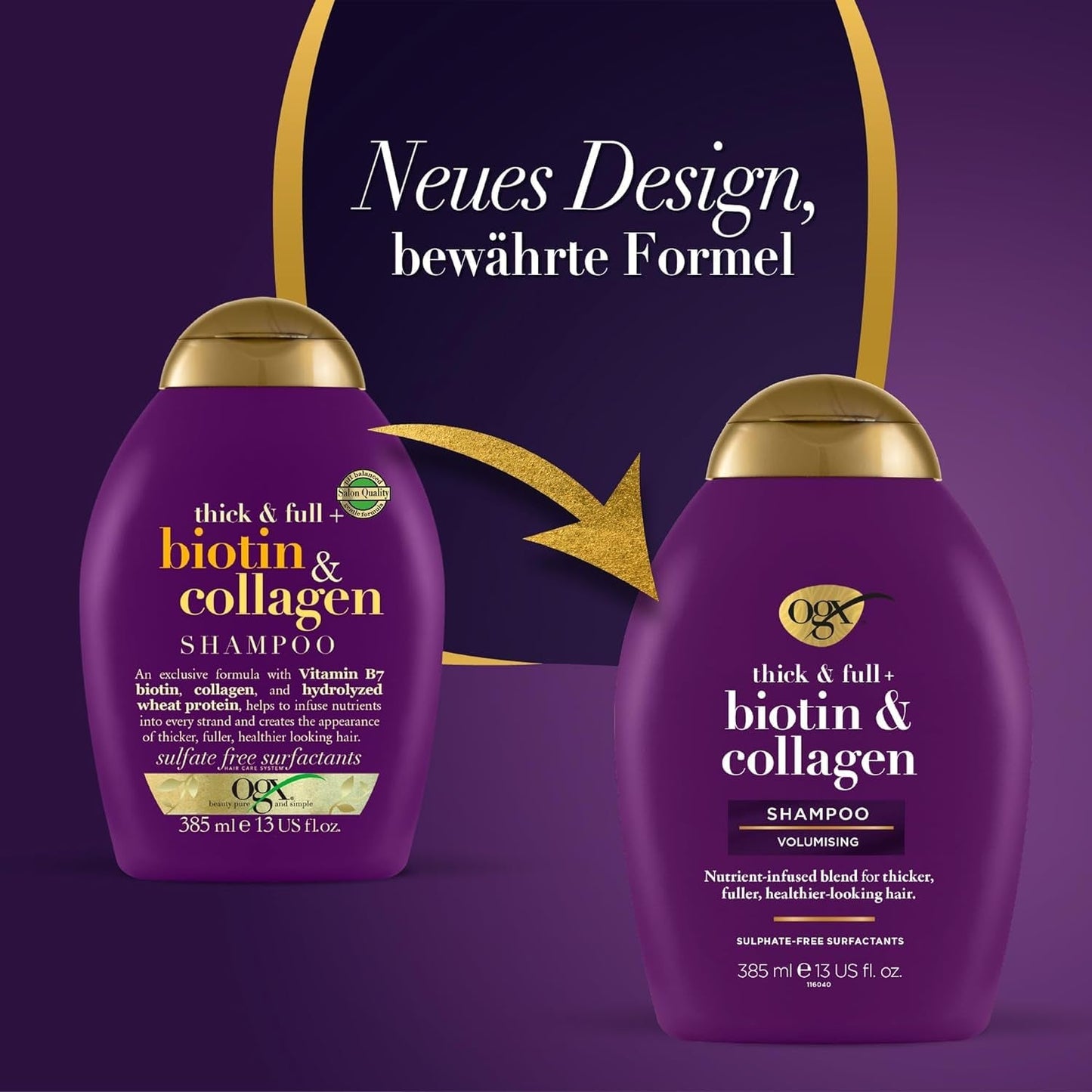 OGX Biotin & Collagen Shampoo (385 ml), Šampon pro posílení vlasů pro jemné a tenké vlasy OGX Sprcha a koupel