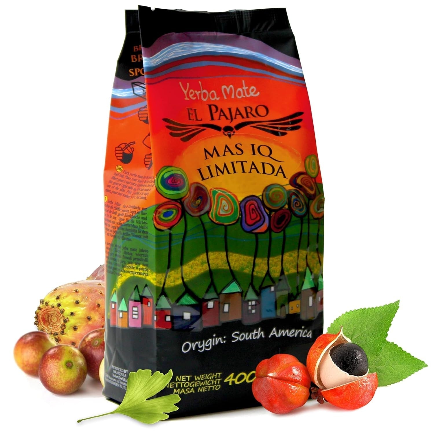 El Pajaro Mas IQ Limited 400 g | Silný paraguayský čaj maté | S listím, větvičkami a prachem | S ginkgo bilobou, guaranou, camu camu, bacopa monnieri, kaktusem
