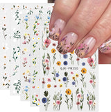 JMEOWIO Samolepka na nehty Bunte Blumen 9 Blatt Samolepka na nehty Selbtklebend Nagelaufkleber Frühling Letní Blumen Dekorace Nageldesign Zubehör