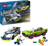 LEGO City Car Chase s policejním autem a svalovcem, vláčkodráha se 2 závodními auty, policejní dárek pro děti, chlapce a dívky od 6 let, sada policistů a minifigurek Ganovin 60415 Stavebnice Besuche den LEGO-Store Single