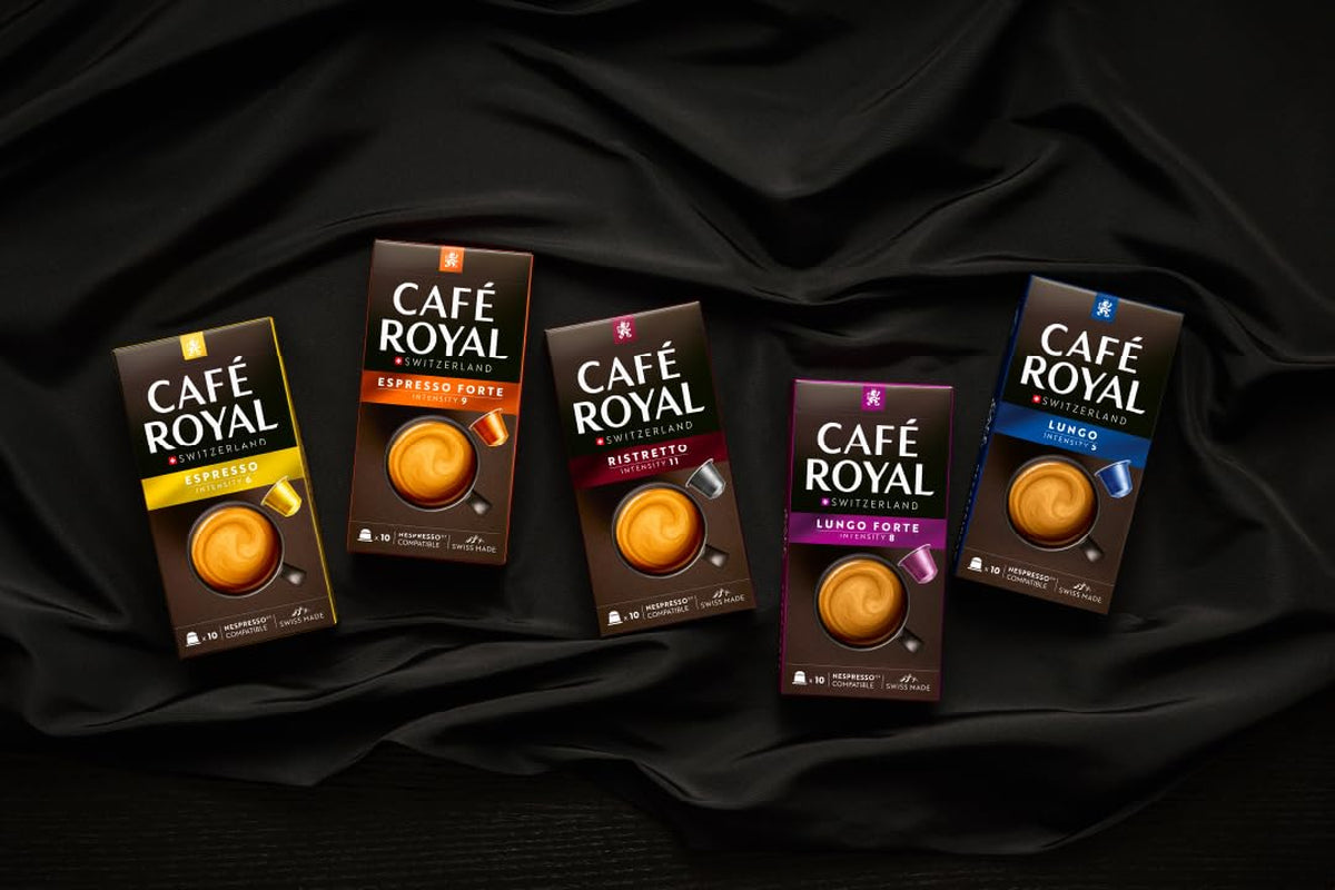 Café Royal Lungo Decaffeinato – kávové kapsle kompatibilní s Nespresso®, 100 % Arabica, Intensität 5/12, Rainforest Alliance, bez kofeinu, 100 kapslí